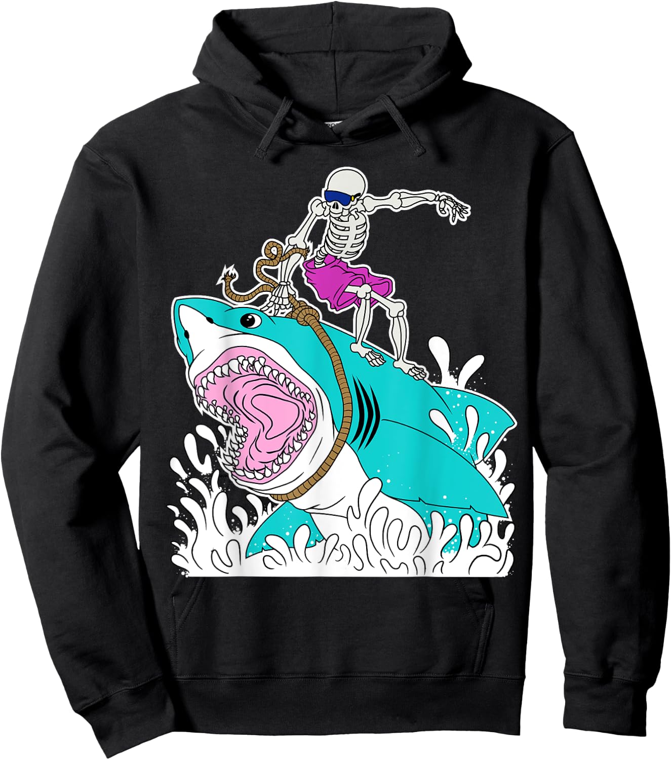 Funny Skeleton Surfing Shark Halloween Hoodie - Hoodie | Black