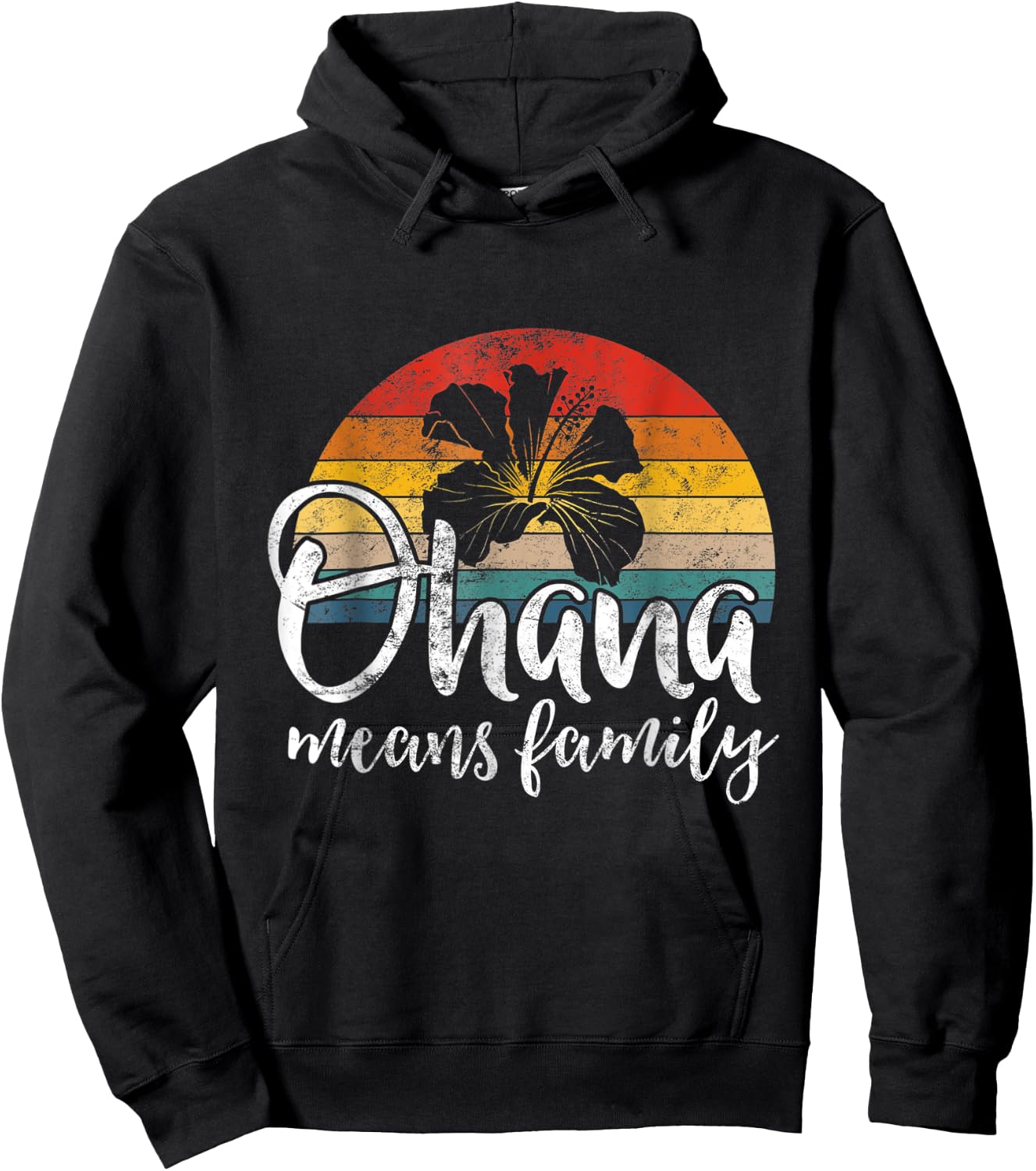 Ohana Hawaiian Retro Summer Hawaii Flower Family Love Quote Women Kids Hoodie - Hoodie | Black
