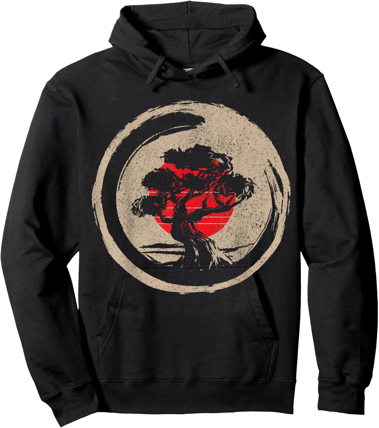 Bonsai Tree Japanese Flag Zen Vintage Gift Hoodie - Hoodie | Black