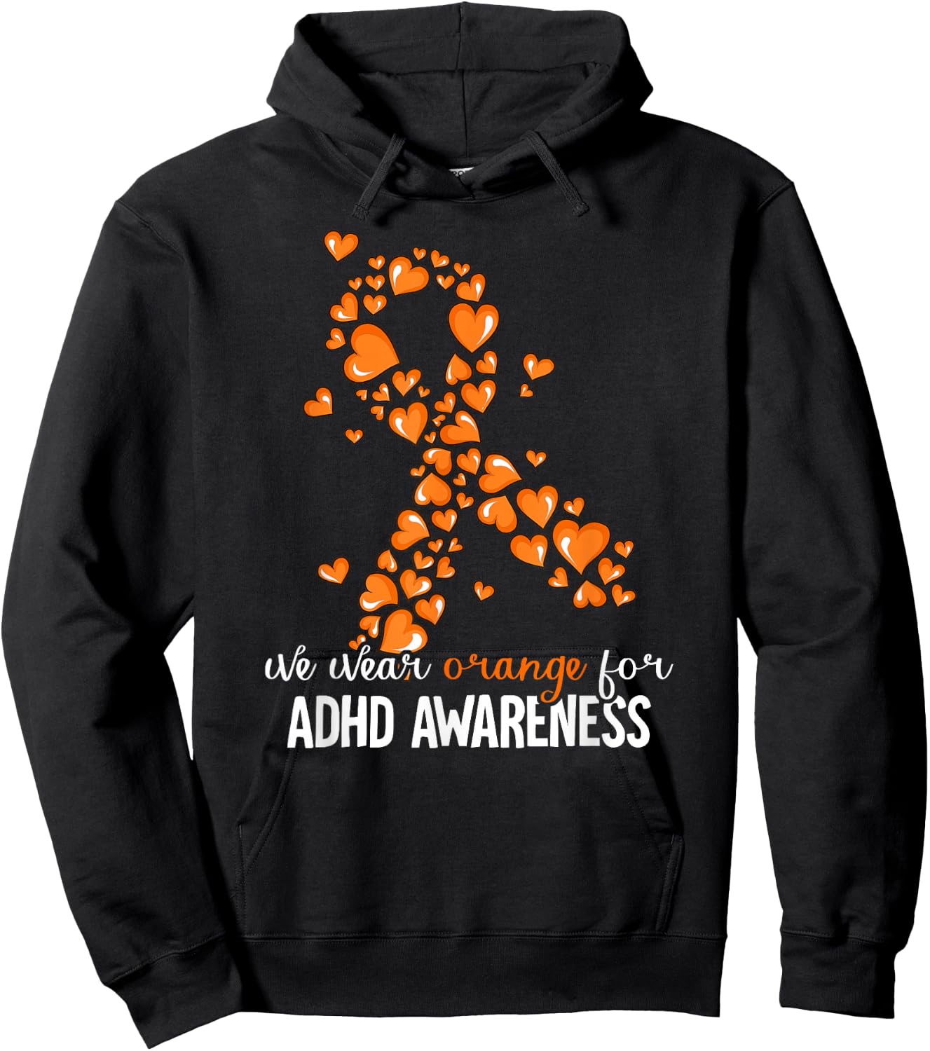 ADHD Gift -Kids Orange ADHD Awareness Casual Mandarin Collar Letter Print Hoodie - Hoodie | Black