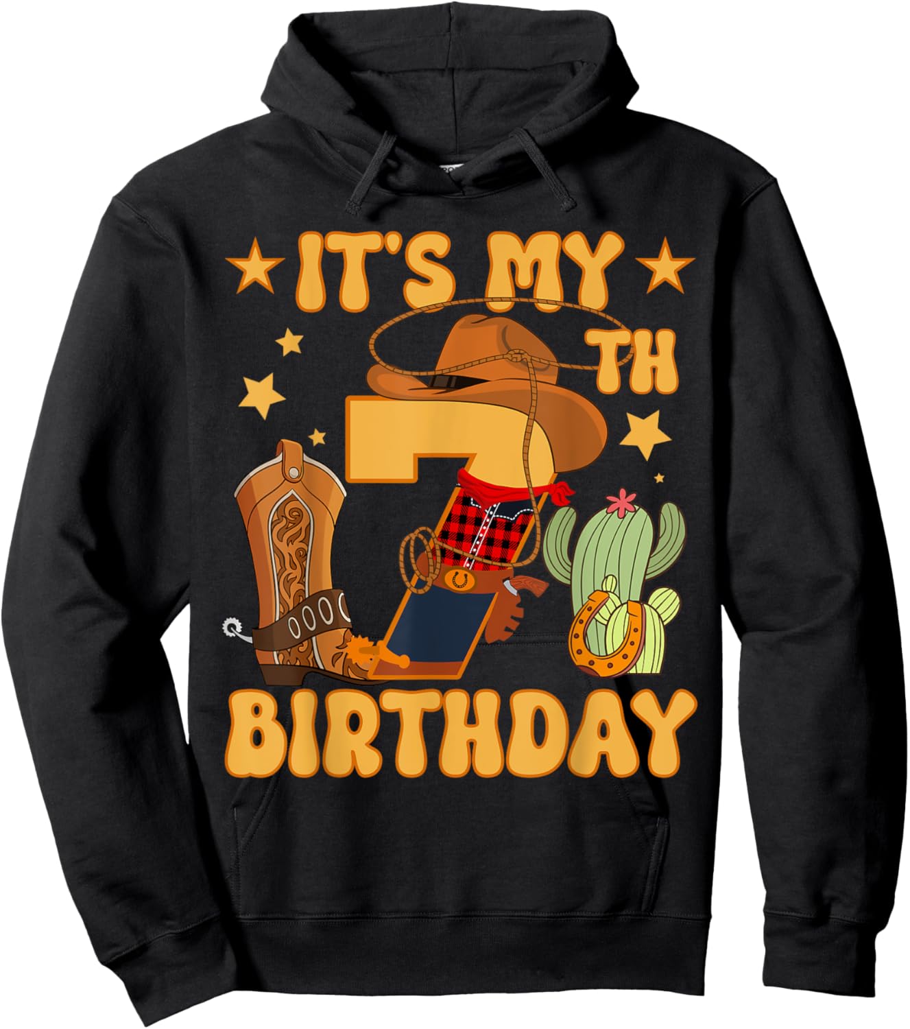 It's My 7th Birthday Cowboy Rodeo Horse 7 Year Old Bday Boy Hoodie - Hoodie | Black