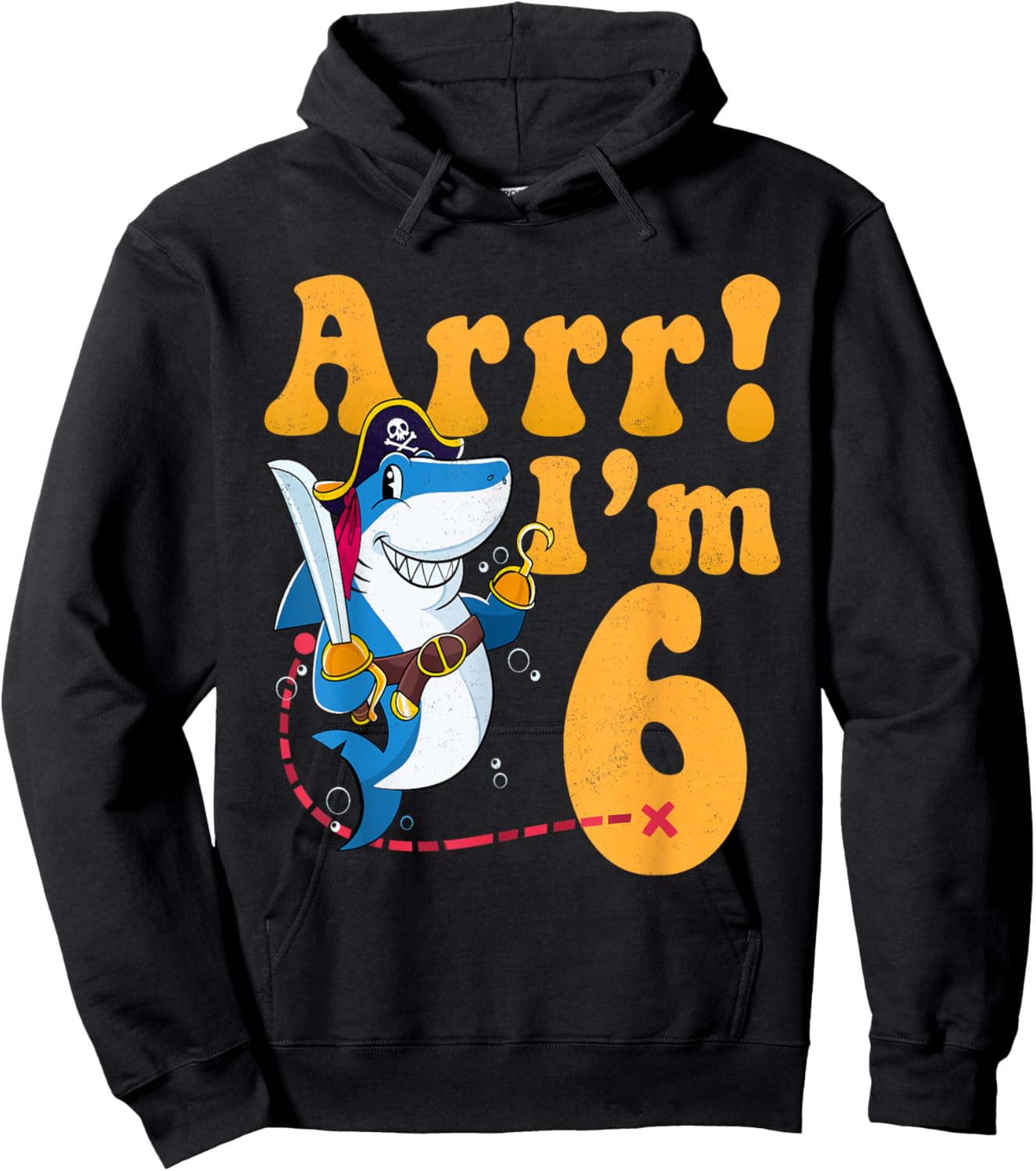 Kids 6th Shark Pirate Birthday Party 6 Six Years Old Boys Hoodie - Hoodie | Black
