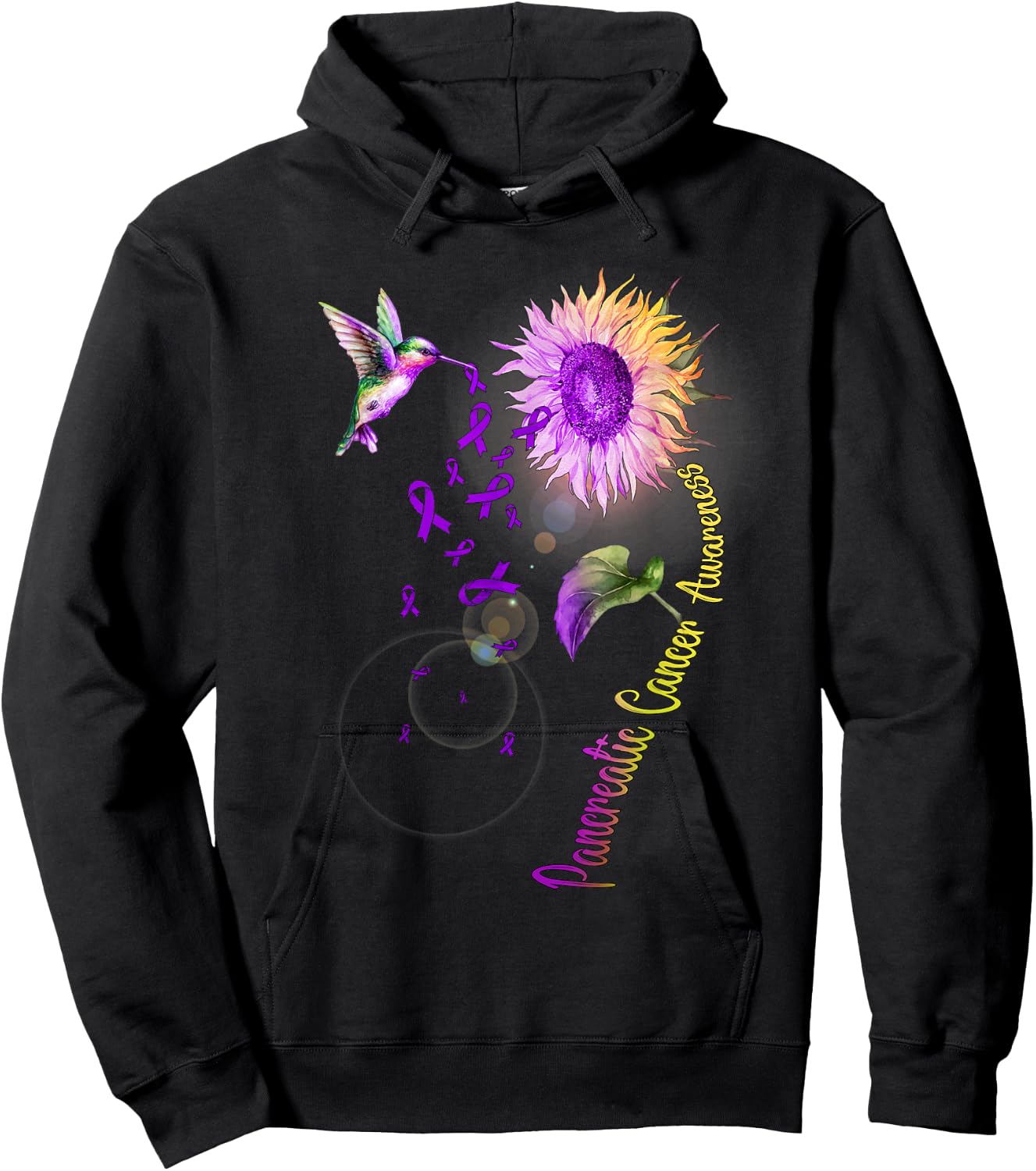 Pancreatic Cancer Sunflower Hummingbird Hoodie - Hoodie | Black