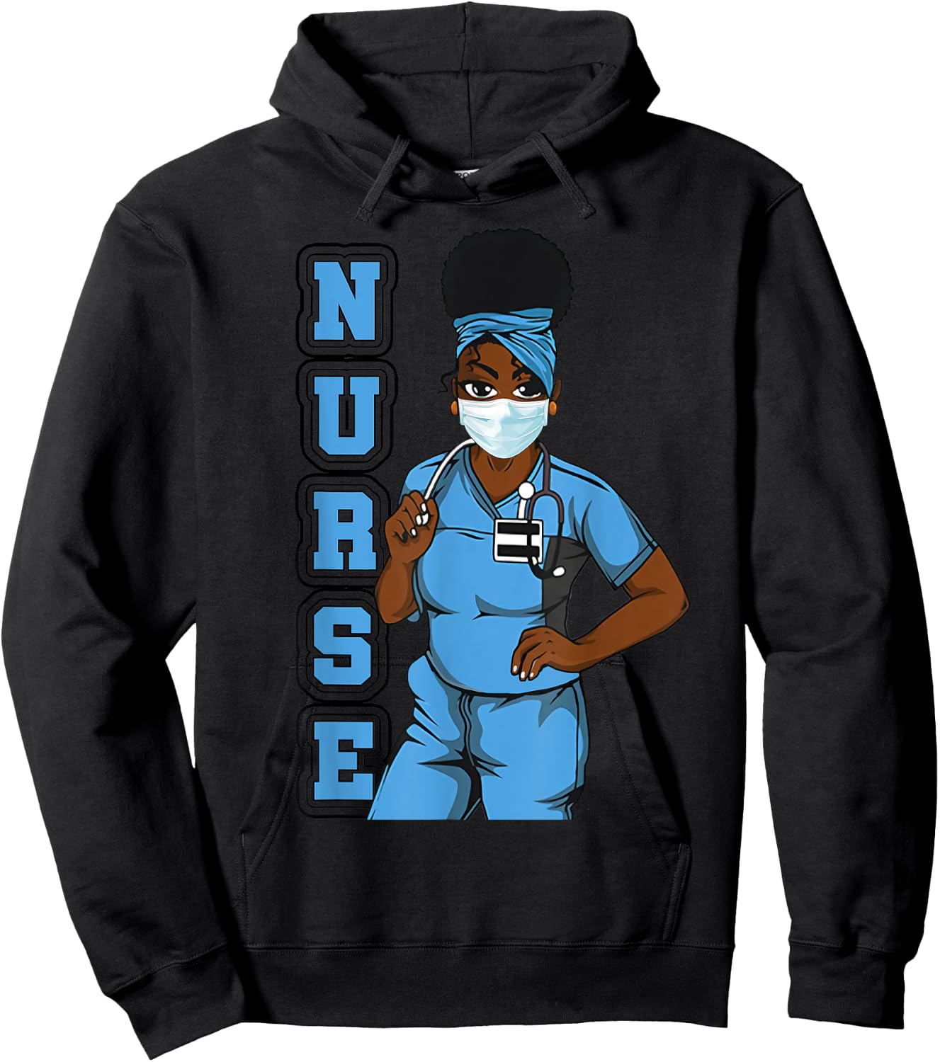 Black Nurse Uniform Face Mask Afro African Women Funny Gift Hoodie - Hoodie | Black