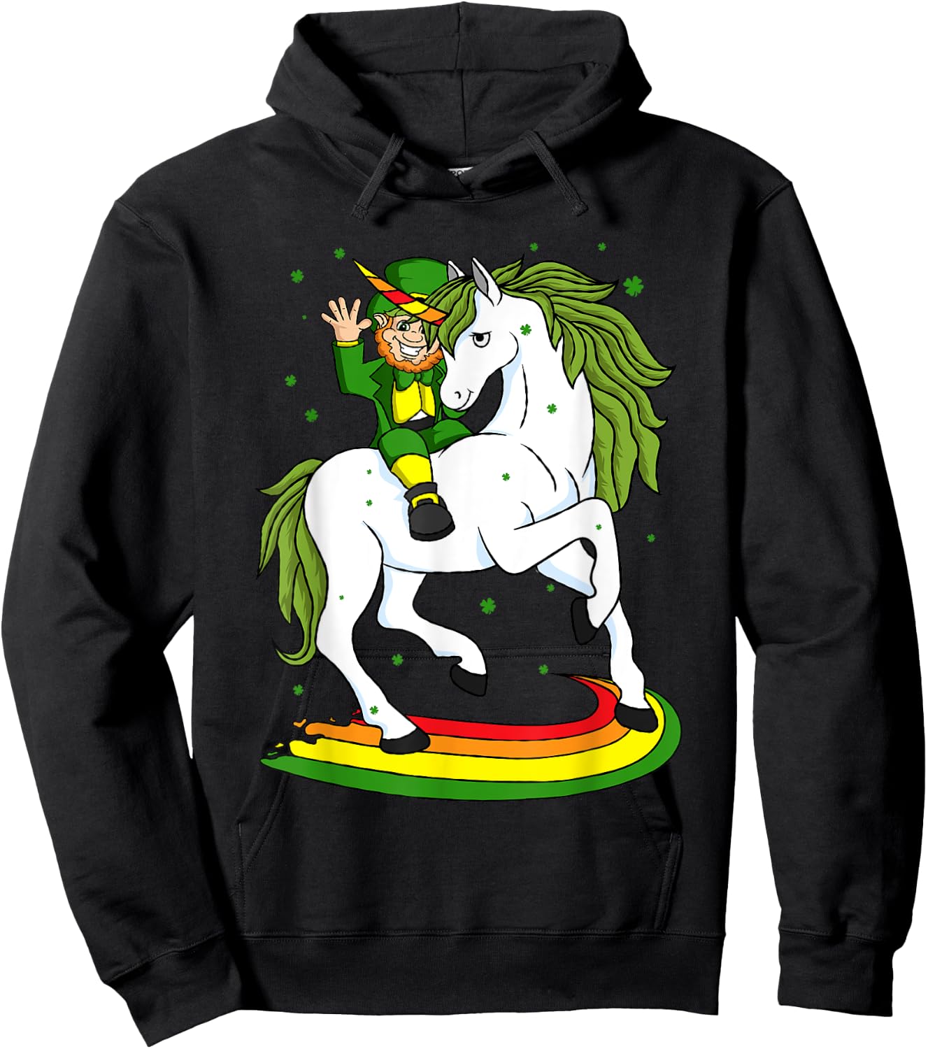 Leprechaun Riding A Magical St Patrick's Day Unicorn Gift Hoodie - Hoodie | Black