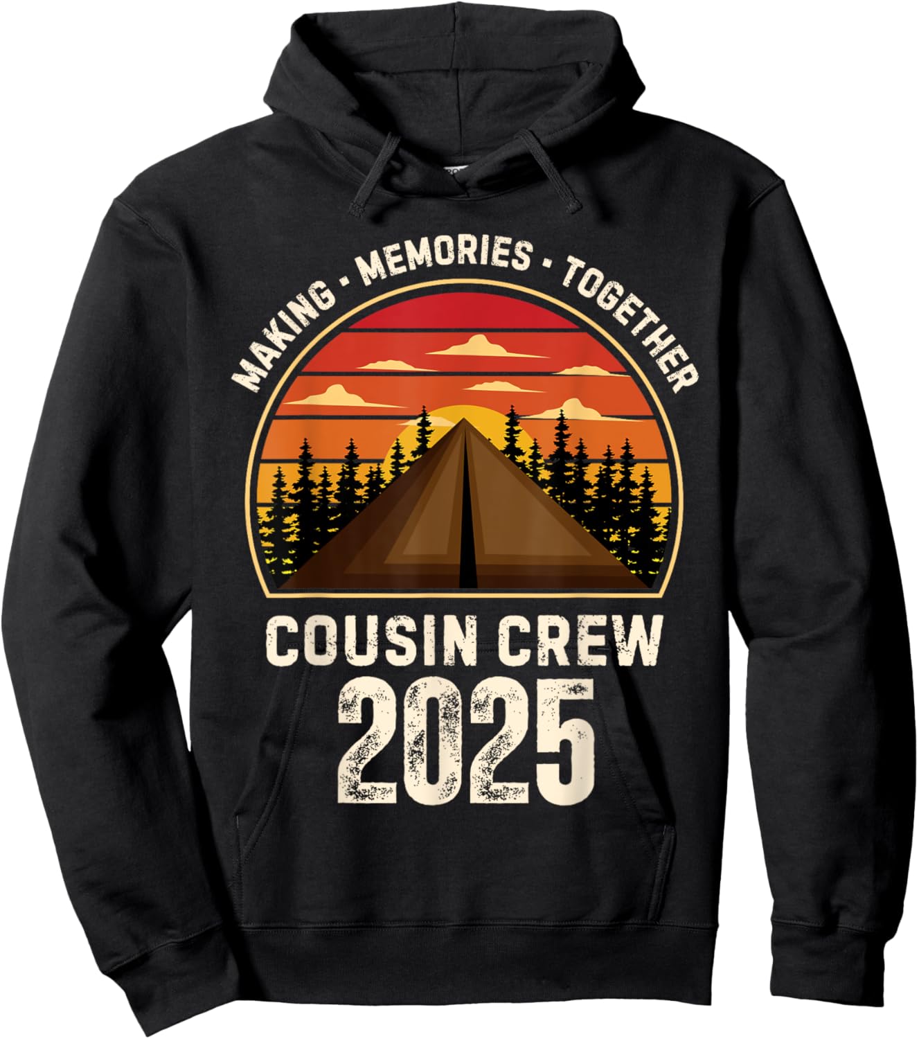 Retro Vintage Cousin Crew 2025 Camper Matching Camping Trip Hoodie - Hoodie | Black