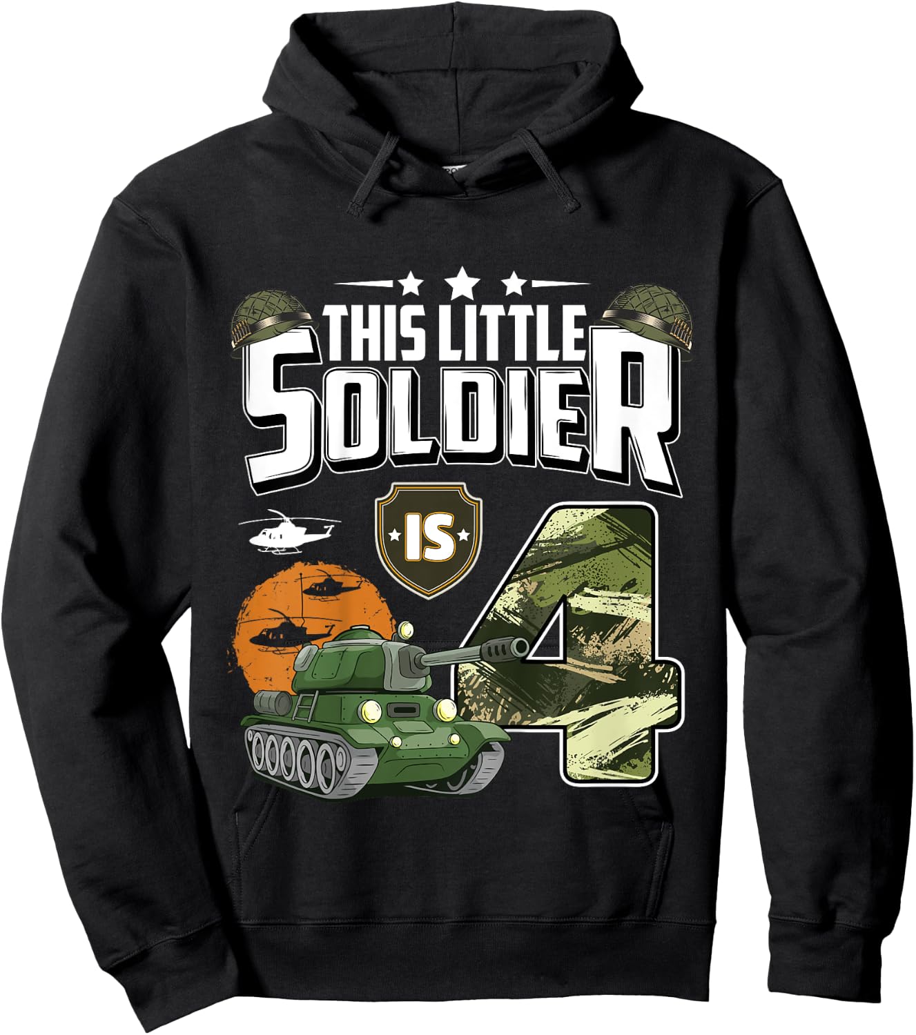 Kids 4 Year Old Soldier 4th Birthday Military Themed Camo boys Hoodie - Hoodie | Black