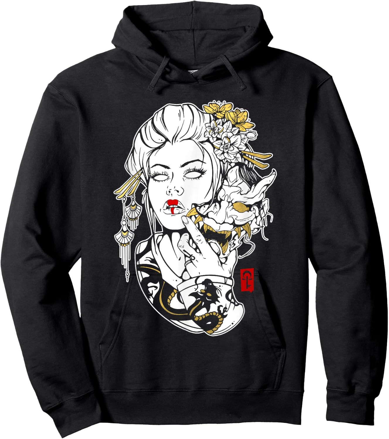 Skulls and Succulents Japanese Geisha Oni Mask Hoodie - Hoodie | Black