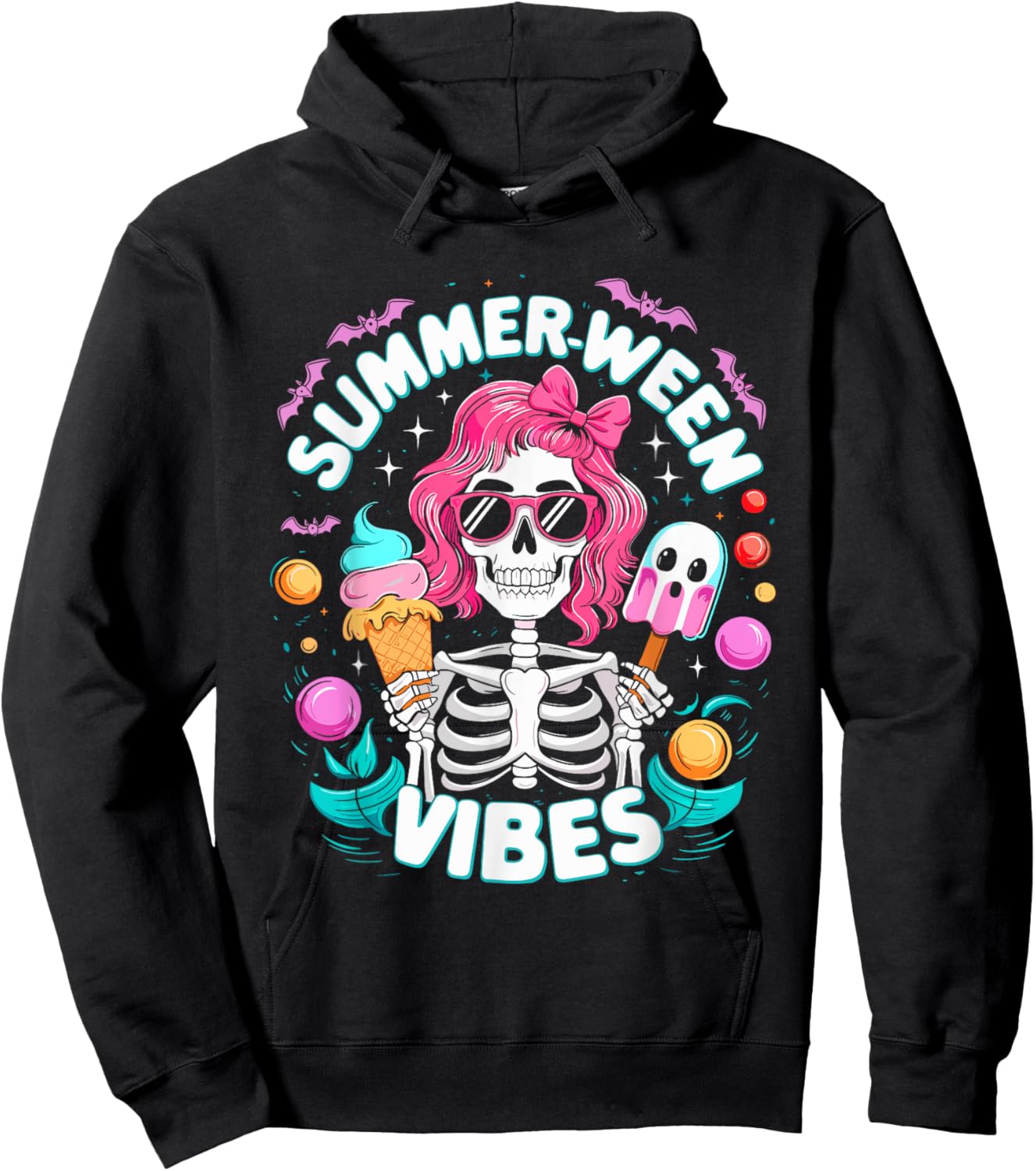 Summerween Vibes Skeleton Spooky Vacation Halloween Summer Hoodie - Hoodie | Black