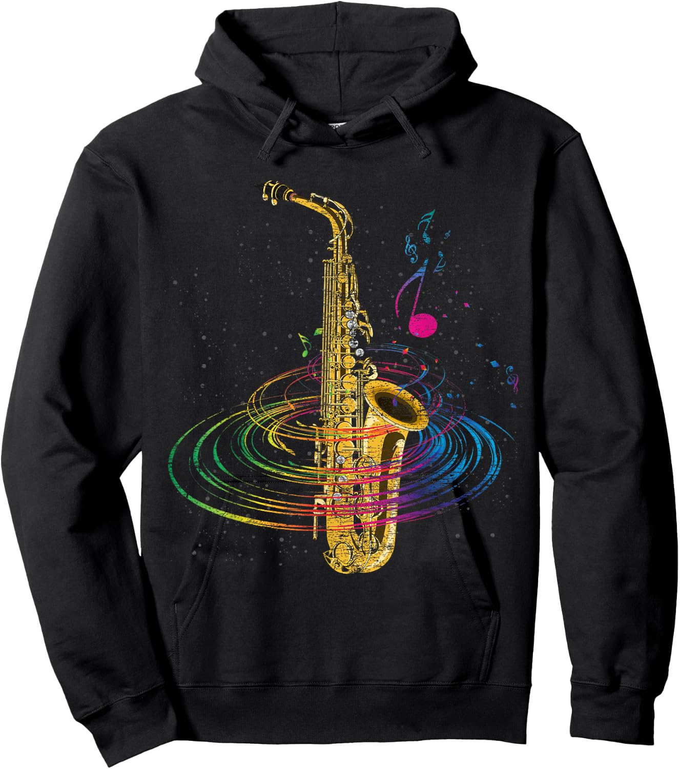 Sax Player Gift Saxophonist Music Notes Saxophone Hoodie - Hoodie | Black