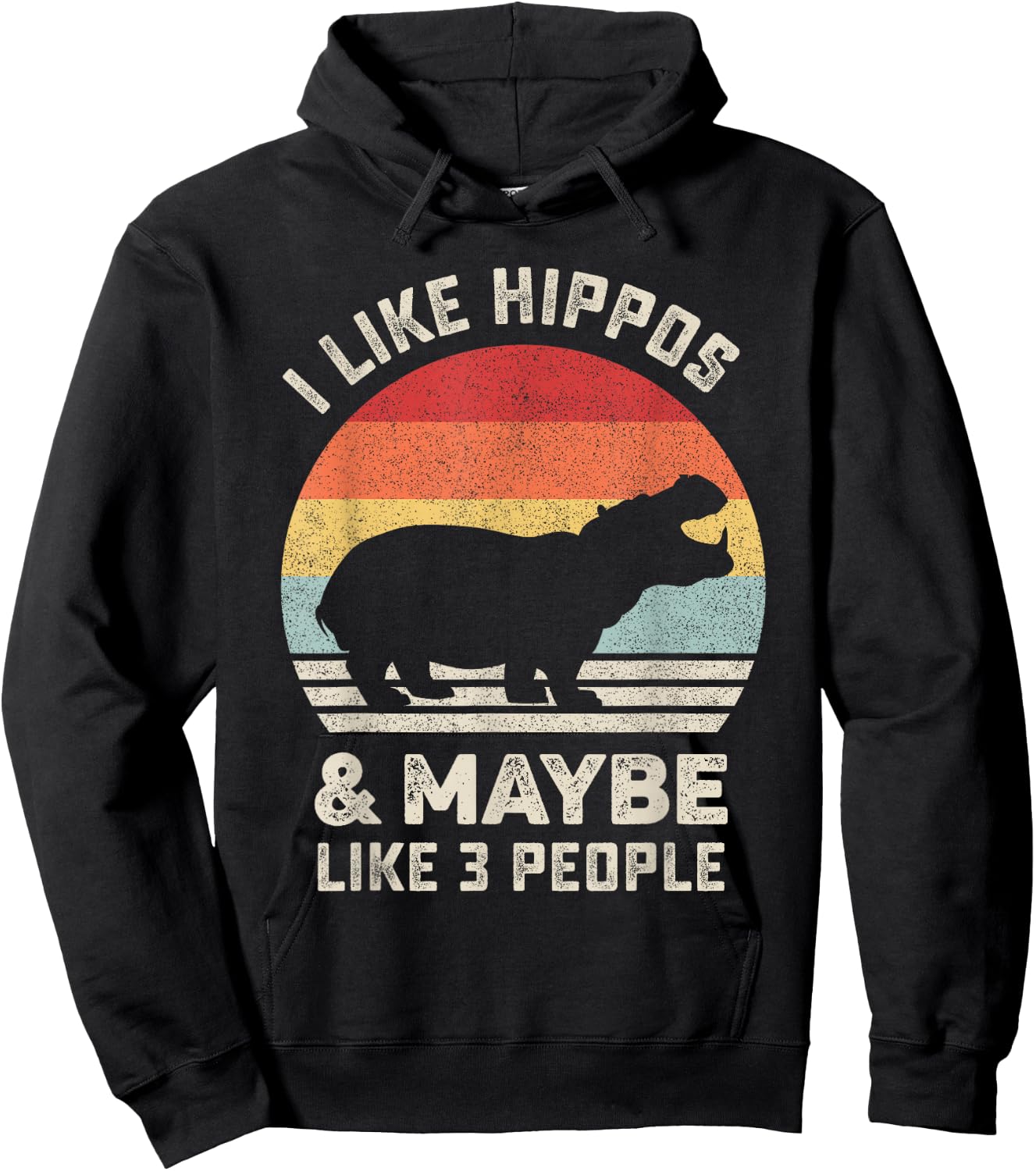 Retro I Like Hippos Shirt Animal Hippo Lover Gift Vintage Hoodie - Hoodie | Black