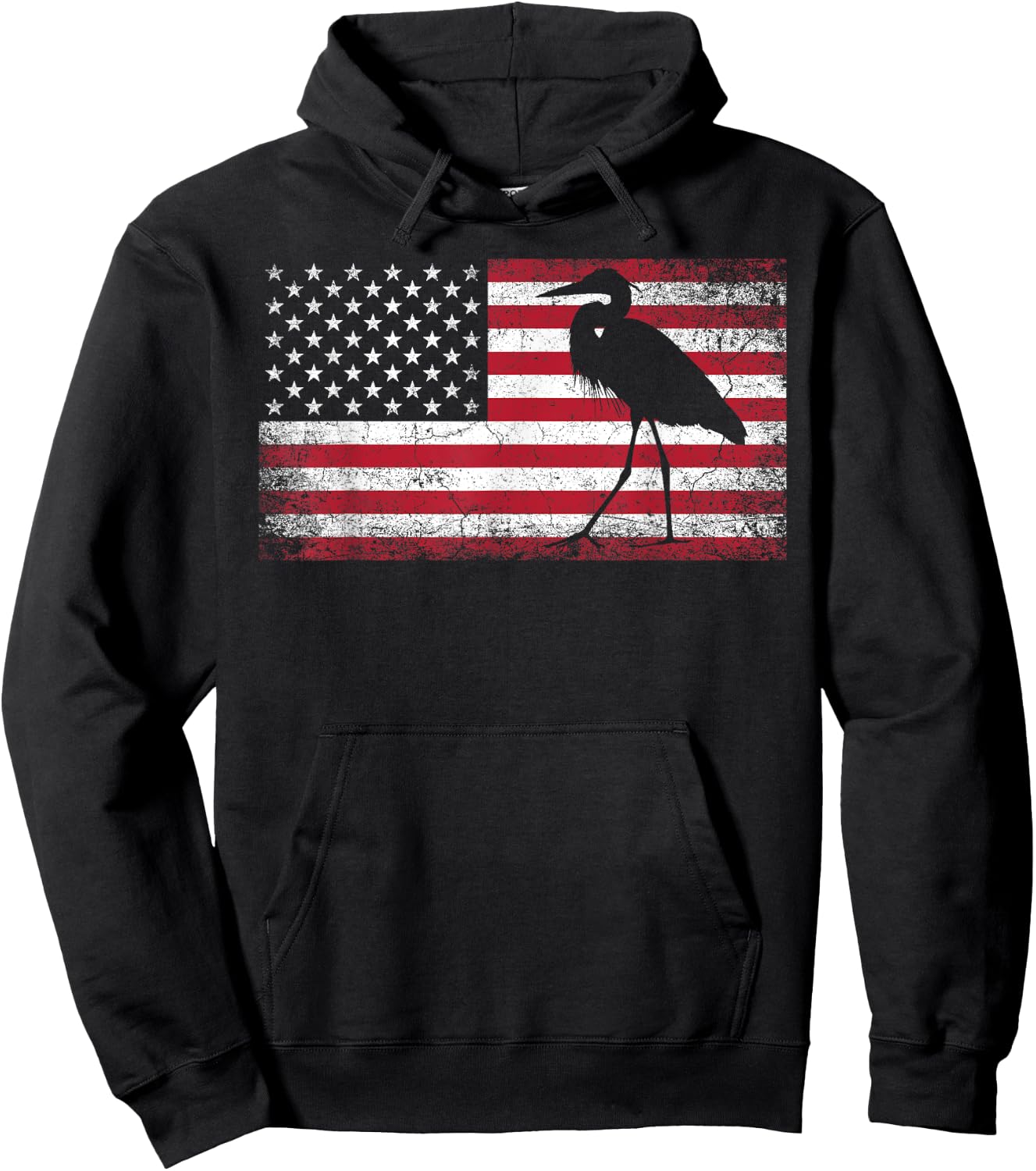 Heron Bird 4th of July American Flag America Patriotic Kids Men Hoodie - Hoodie | Black