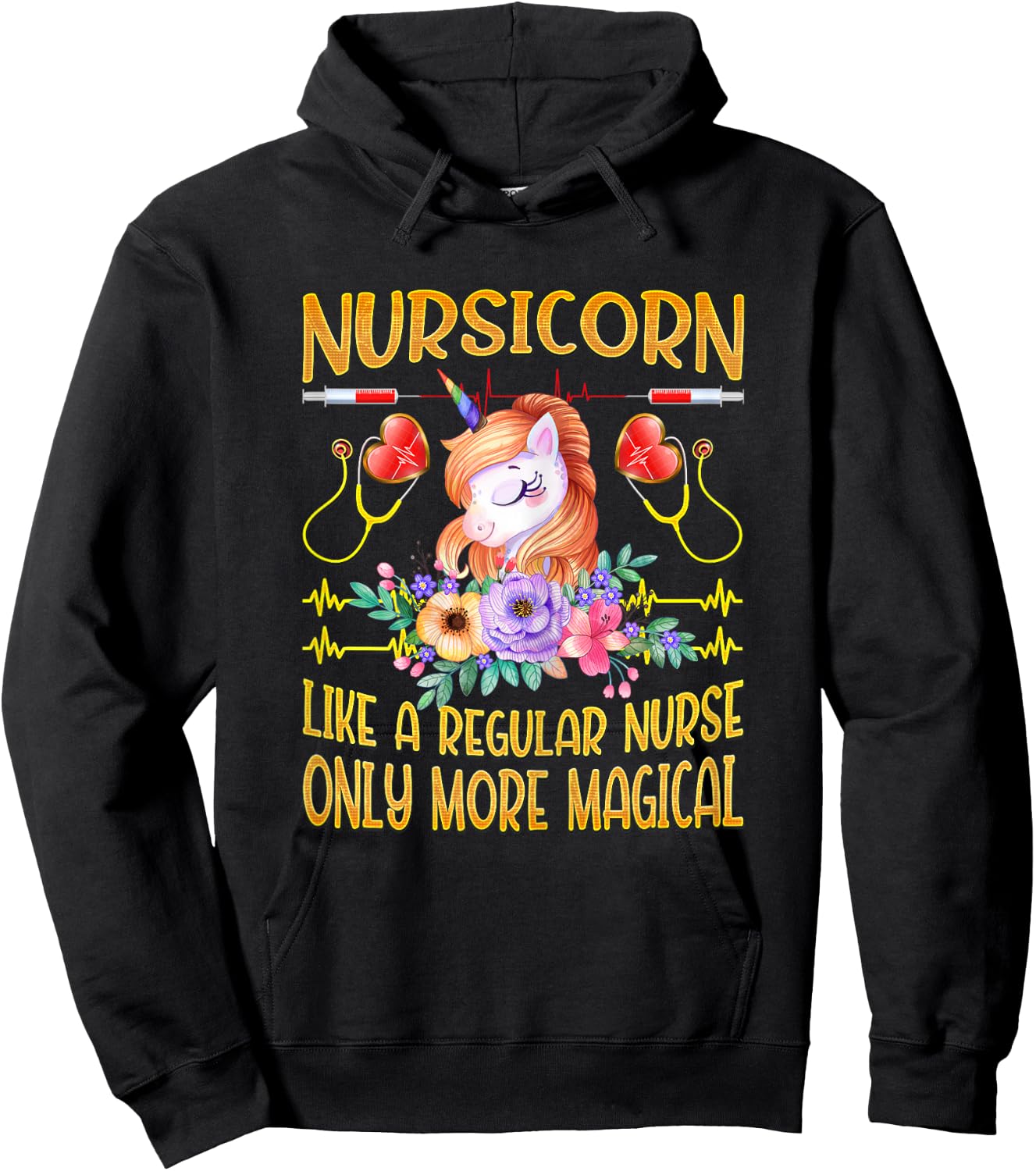 Nursing Shirts For Nurses Funny, Nurse Unicorn Nursicorn Hoodie - Hoodie | Black