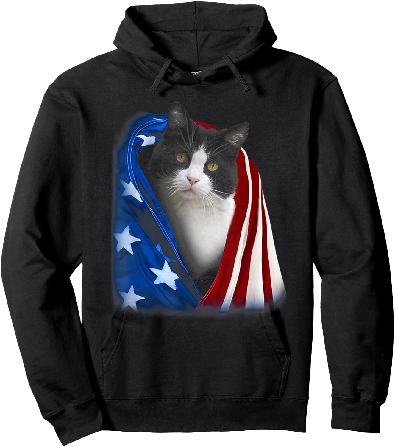 American Flag Cover Tuxedo Cats Kitten 4th July Independence Women Men Hoodie - Hoodie | Black
