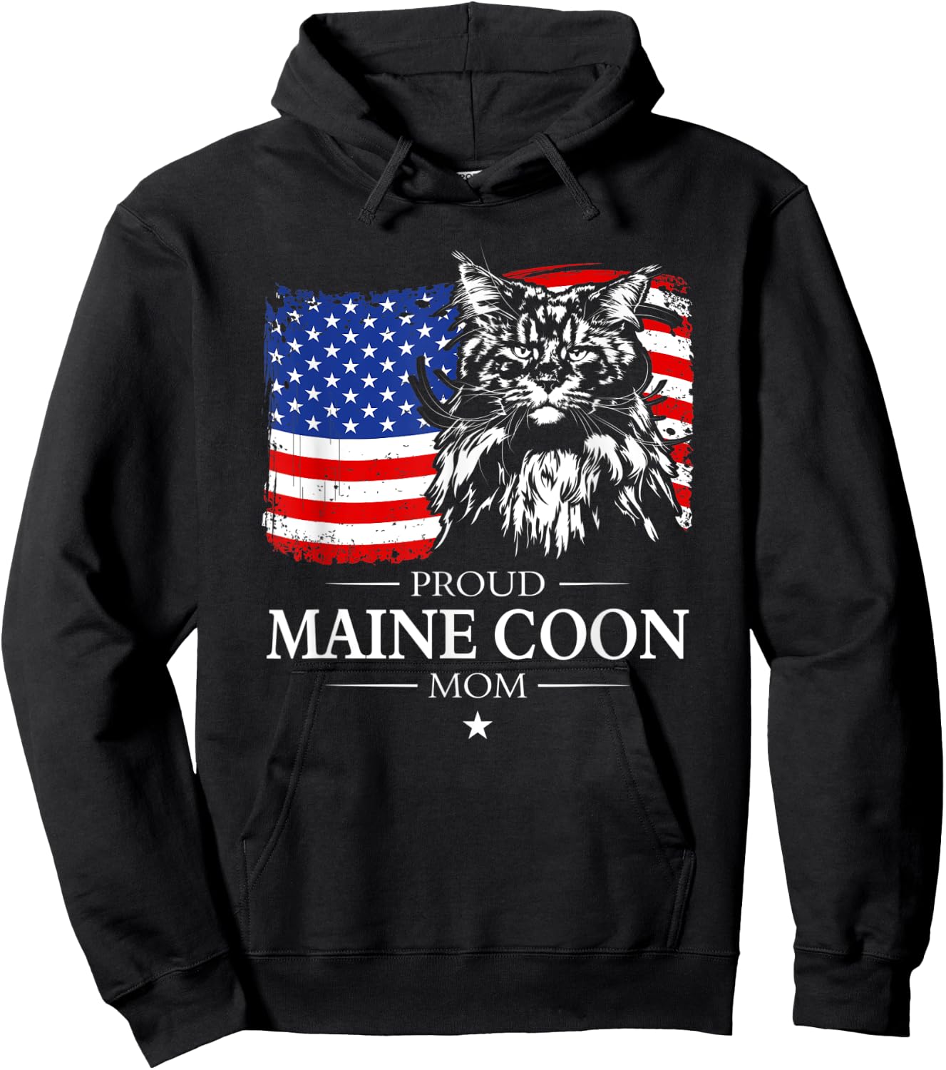 Proud Maine Coon Mom American Flag patriotic cat gift Hoodie - Hoodie | Black