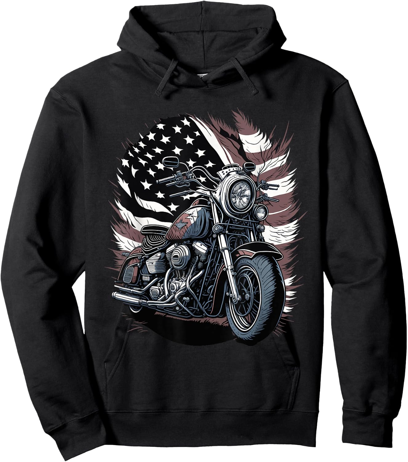 Motorcycle Vintage American Flag 4th of July Retro Biker Hoodie - Hoodie | Black