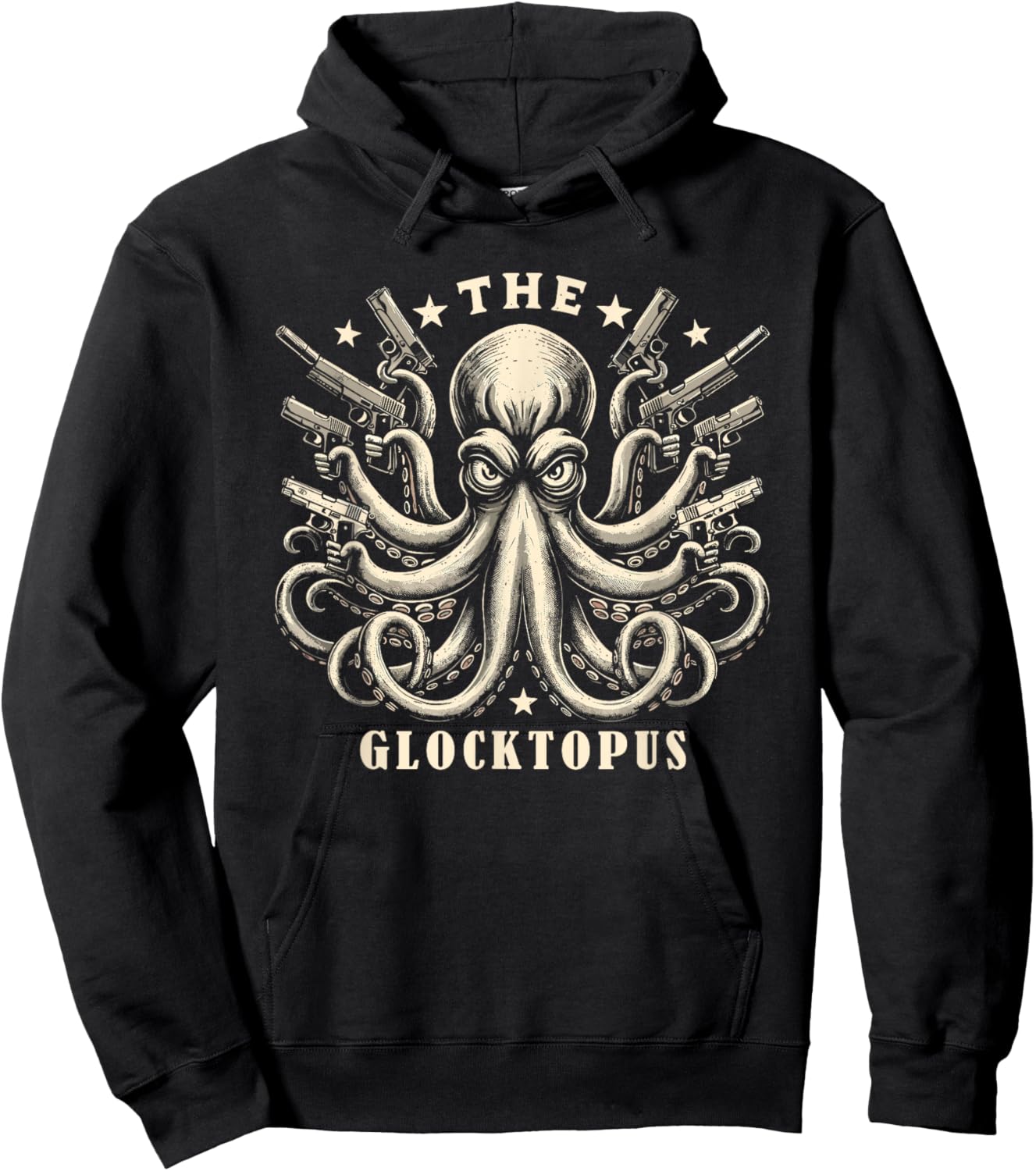 Gun Lover Vintage Squid Octopus Meme Funny Graphic Art Hoodie - Hoodie | Black
