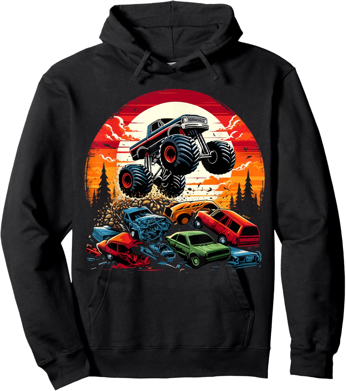 Monster Trucks Birthday Party Retro Monster Truck Hoodie - Hoodie | Black