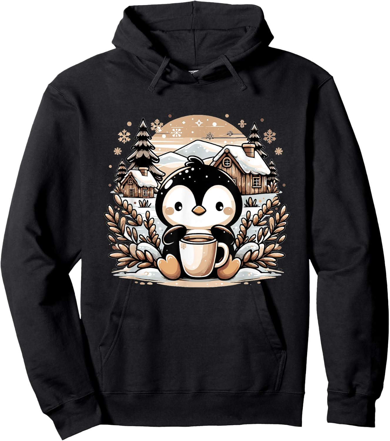 Penguin Coffee Winter Christmas Cute Funny Penguin Hoodie - Hoodie | Black
