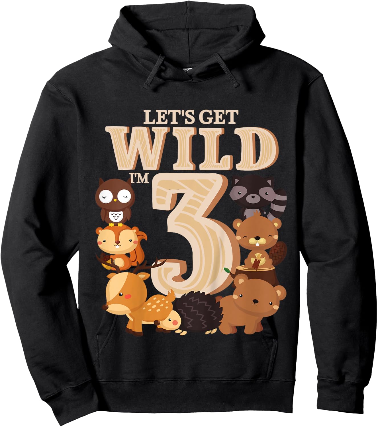 3 Year Old Woodland Animals Birthday Wild Forest 3rd Gift Hoodie - Hoodie | Black