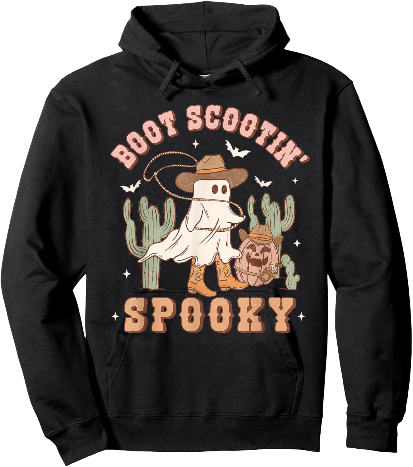 Retro Halloween Cowgirl Ghost Western Boot Scootin Spooky Hoodie - Hoodie | Black