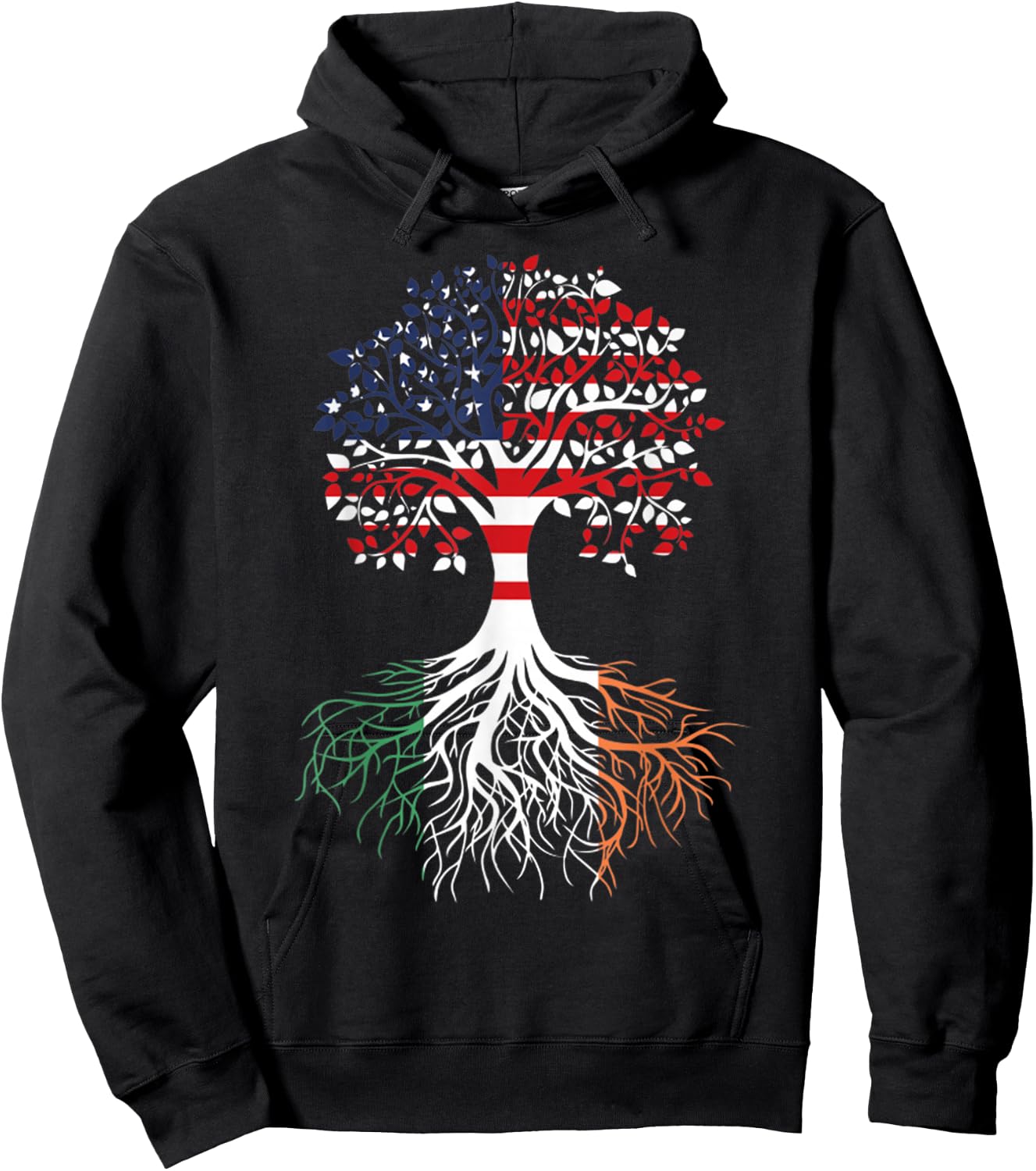 Irish Roots American Grown Tree Flag Hoodie - Hoodie | Black