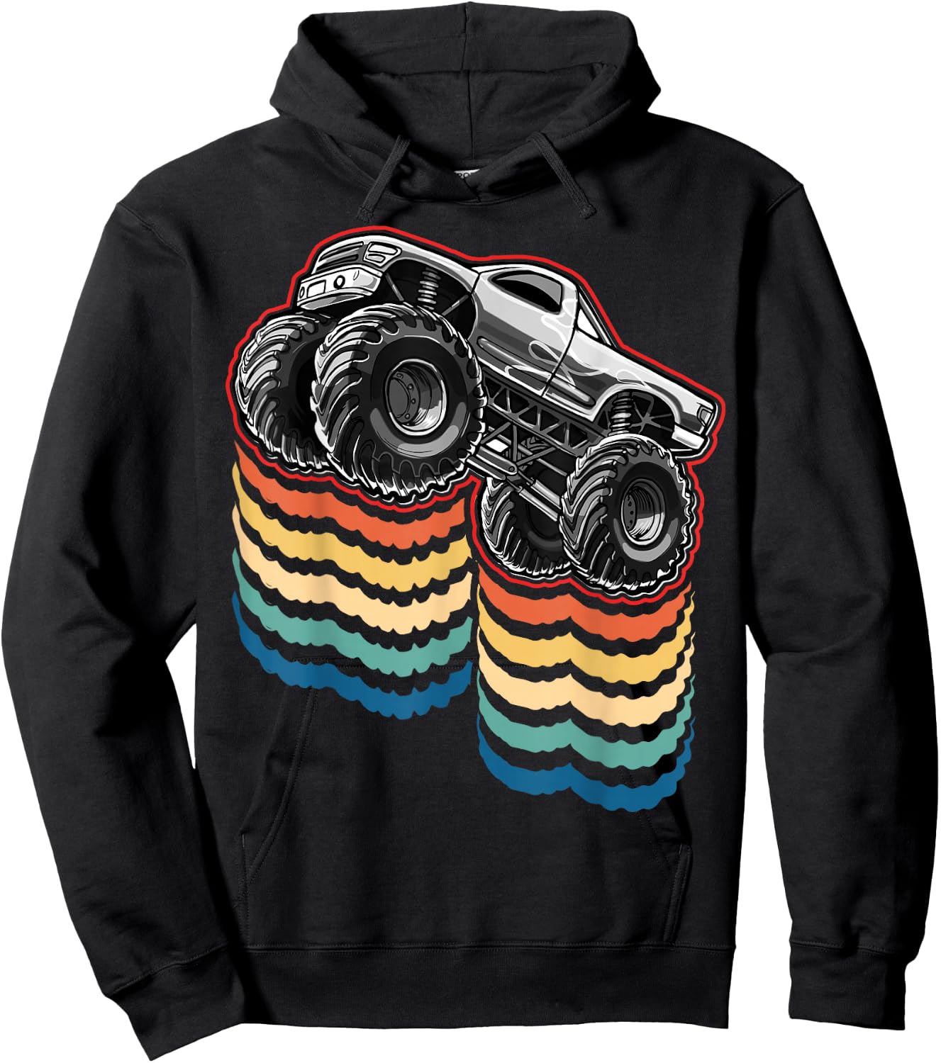 Retro Vintage Monster Truck Retro Silhouette Gift Boys Hoodie - Hoodie | Black