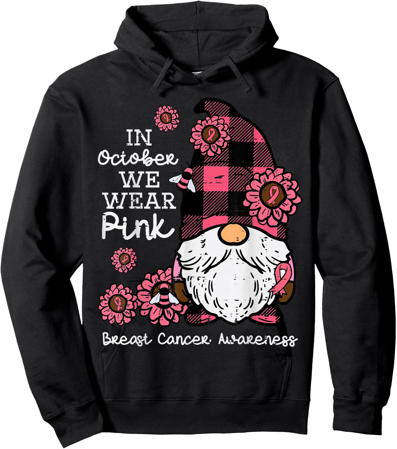 Breast Cancer Awareness Gnome October Wear Pink Women Men Hoodie - Hoodie | Black