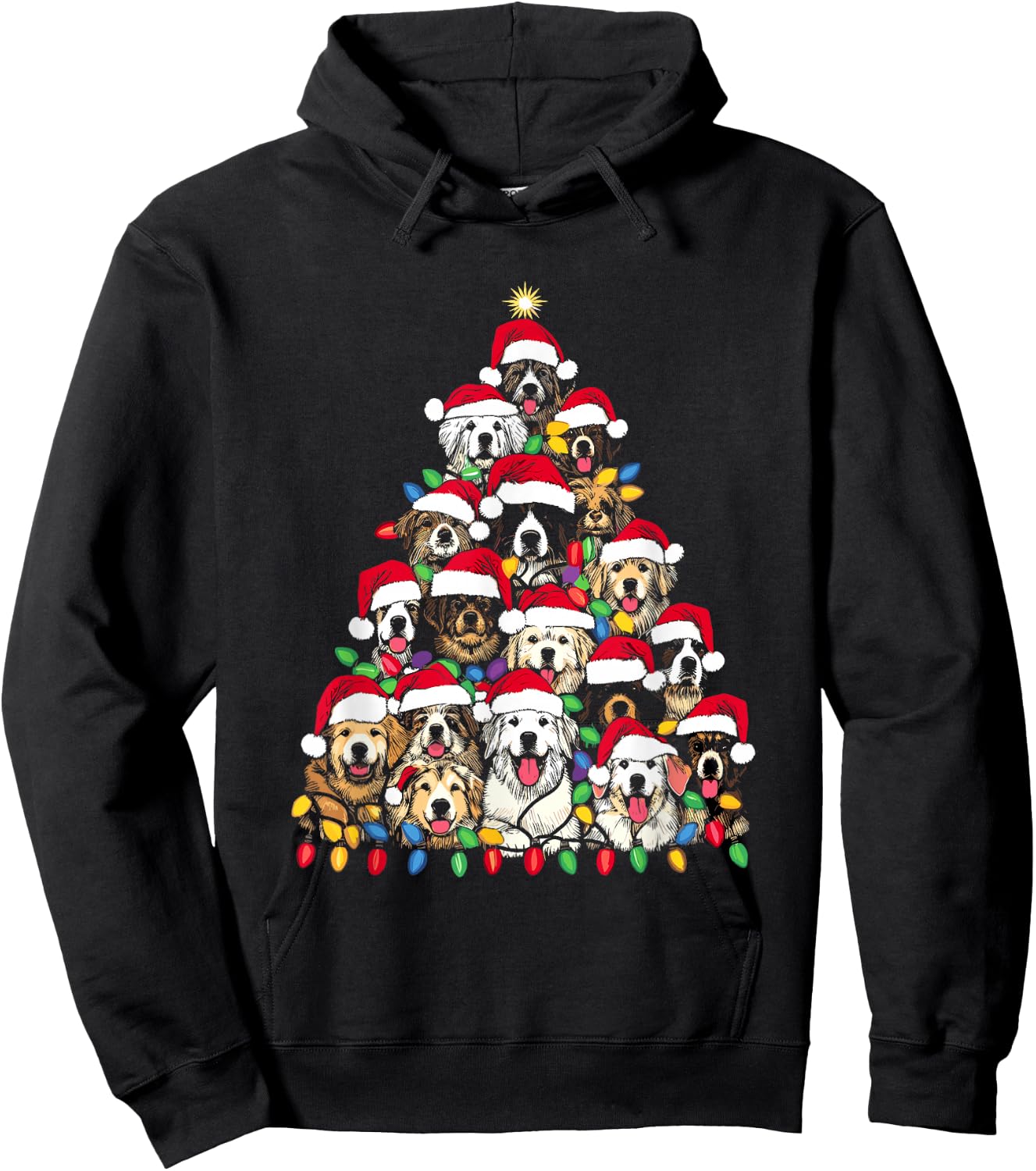 Christmas Tree Of Puppies - Funny Xmas Tree Dog Puppy Lover Men Women Kids Hoodie - Hoodie | Black