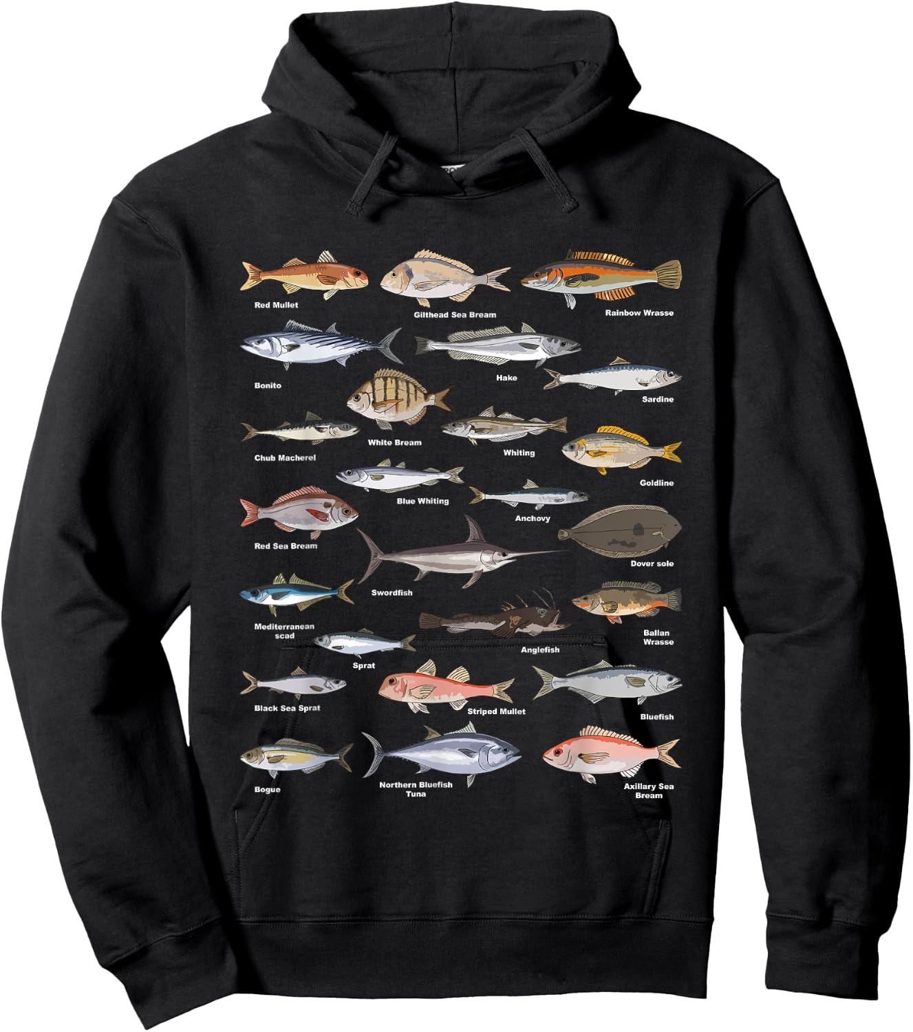 Vintage Fish Identification Chart Fishing Hoodie - Hoodie | Black