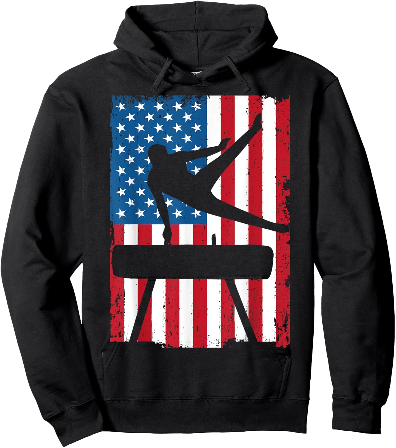 Gymnastics Pommel Horse American Flag Vintage Sports USA Hoodie - Hoodie | Black