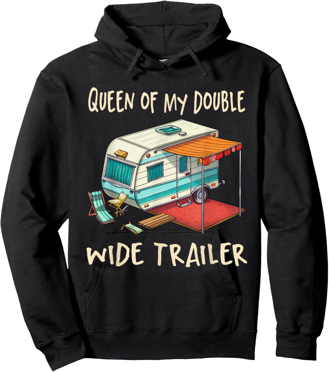 Funny Sarcastic Queen Of My Double Wide Trailer Vintage Hoodie - Hoodie | Black