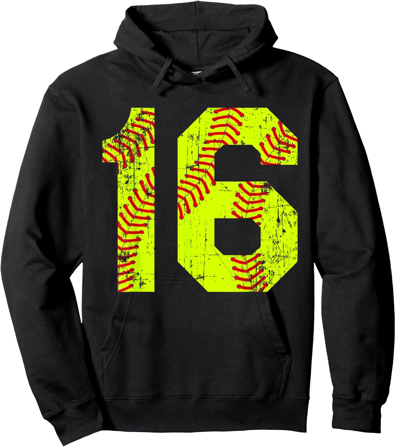 Vintage Softball 16 Jersey Number Hoodie - Hoodie | Black