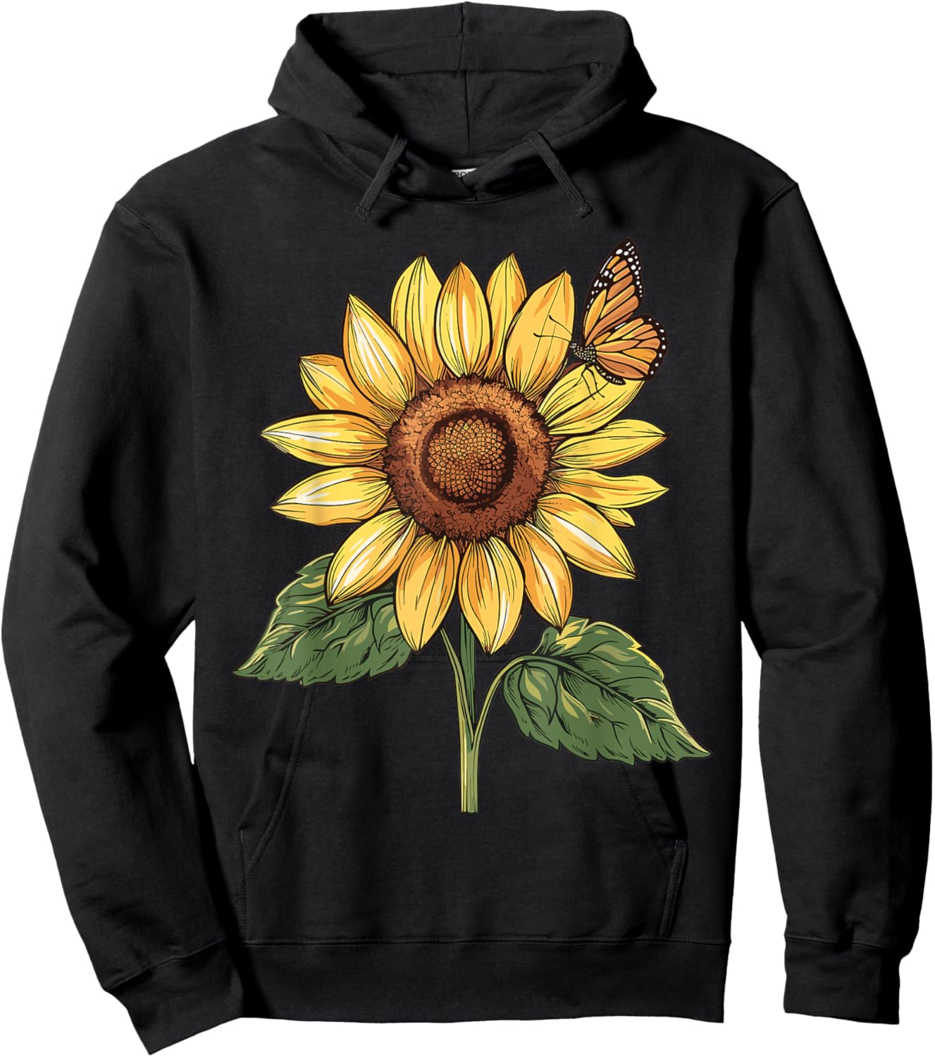 Sunflower and Butterfly Hoodie - Hoodie | Black