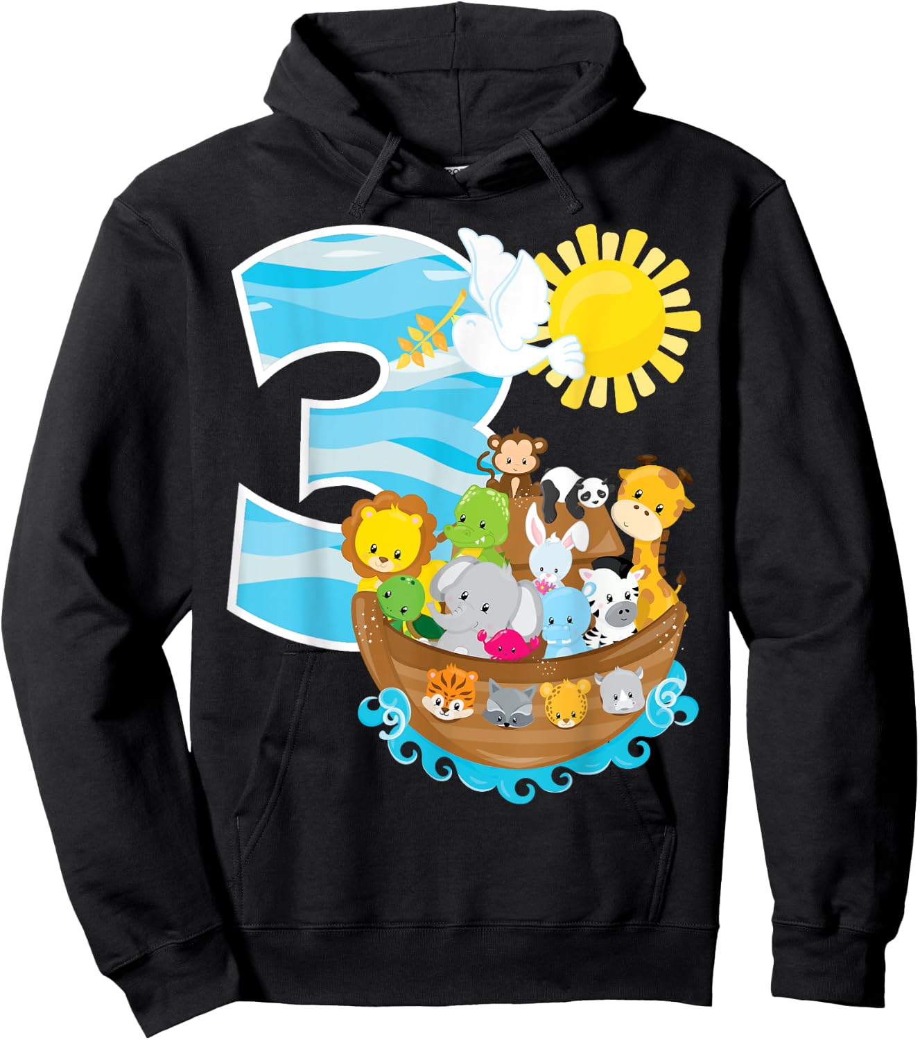 Noah's Ark Birthday Party 3rd Birthday 3 Year Old Toddler Hoodie - Hoodie | Black