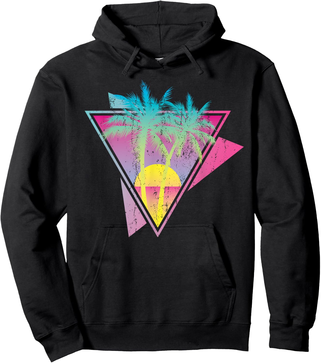 Retro 80s Art Tropical Sunset Palm Trees 90s Vaporwave Hoodie - Hoodie | Black