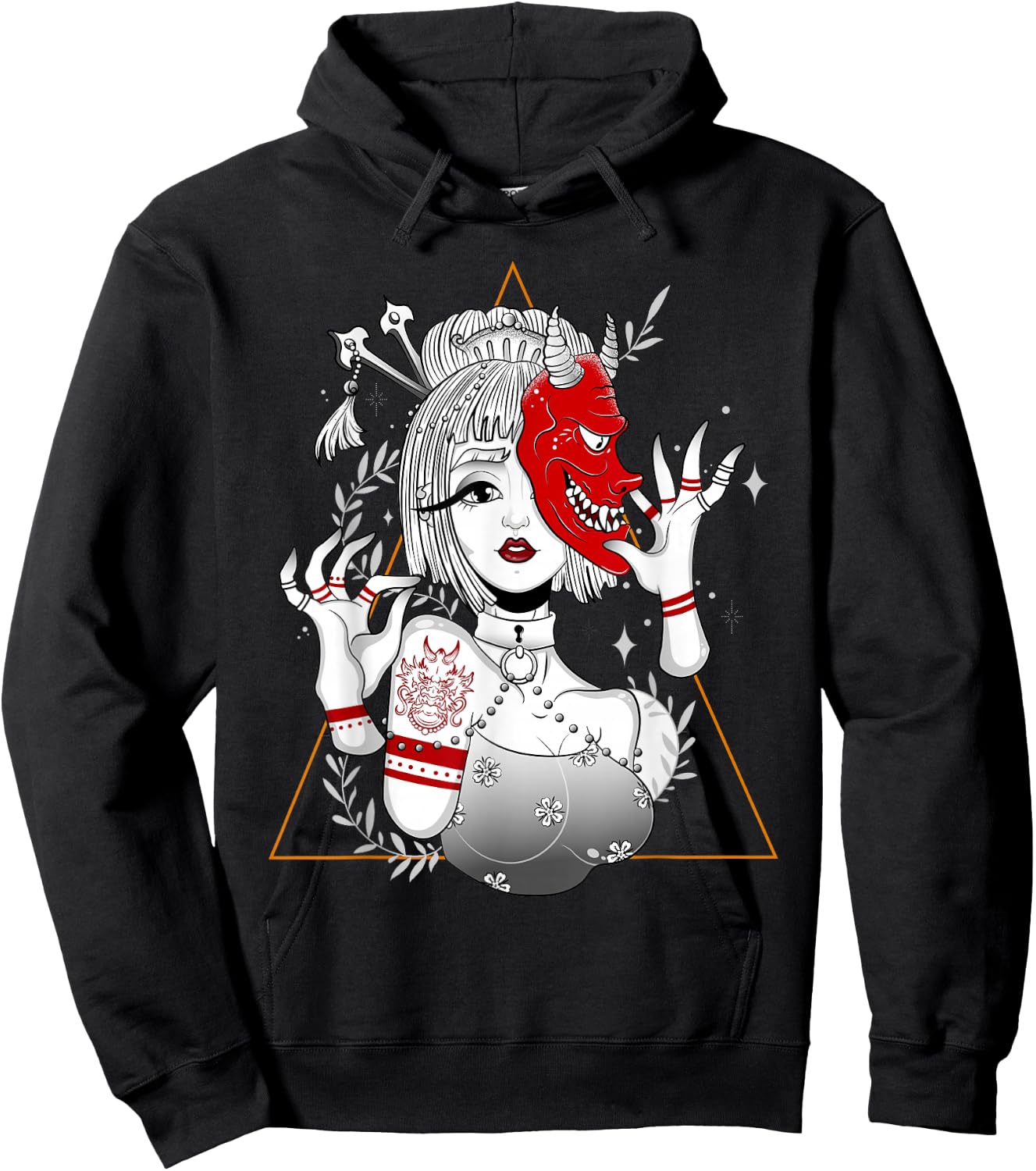 Japanese Demon Culture Samurai Geisha Girl Hannya Gift Hoodie - Hoodie | Black