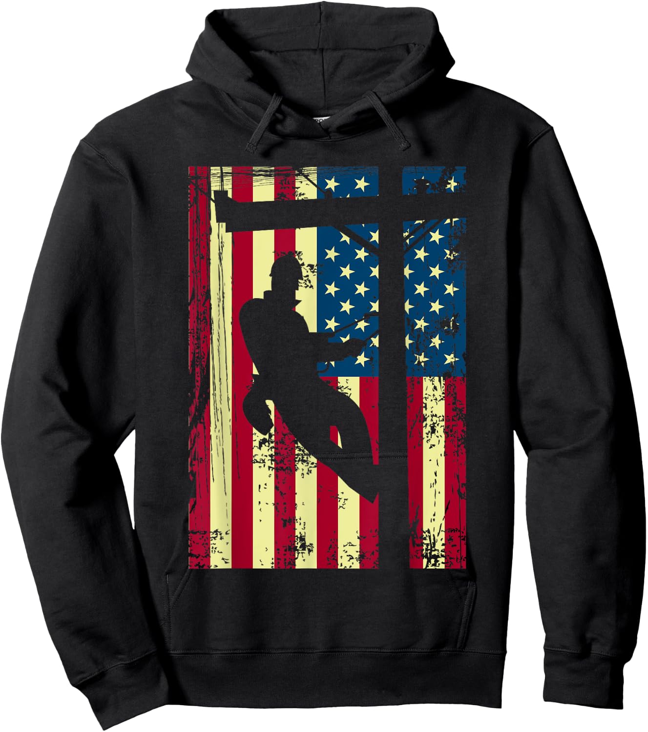 Lineman American Flag | Electric Cable Lineman Gift Hoodie - Hoodie | Black