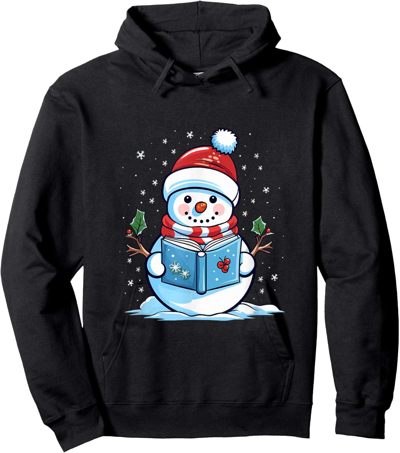 Snowman Reading Book Christmas Hoodie - Hoodie | Black