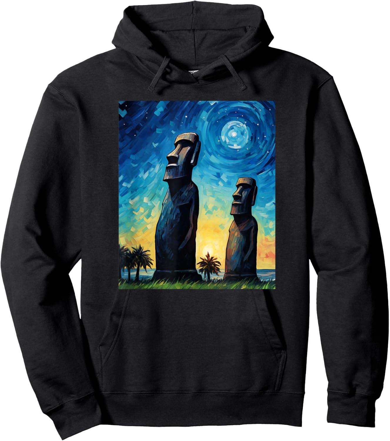 Stone Guardians Moai Sculptures Easter Island Watercolor Hoodie - Hoodie | Black