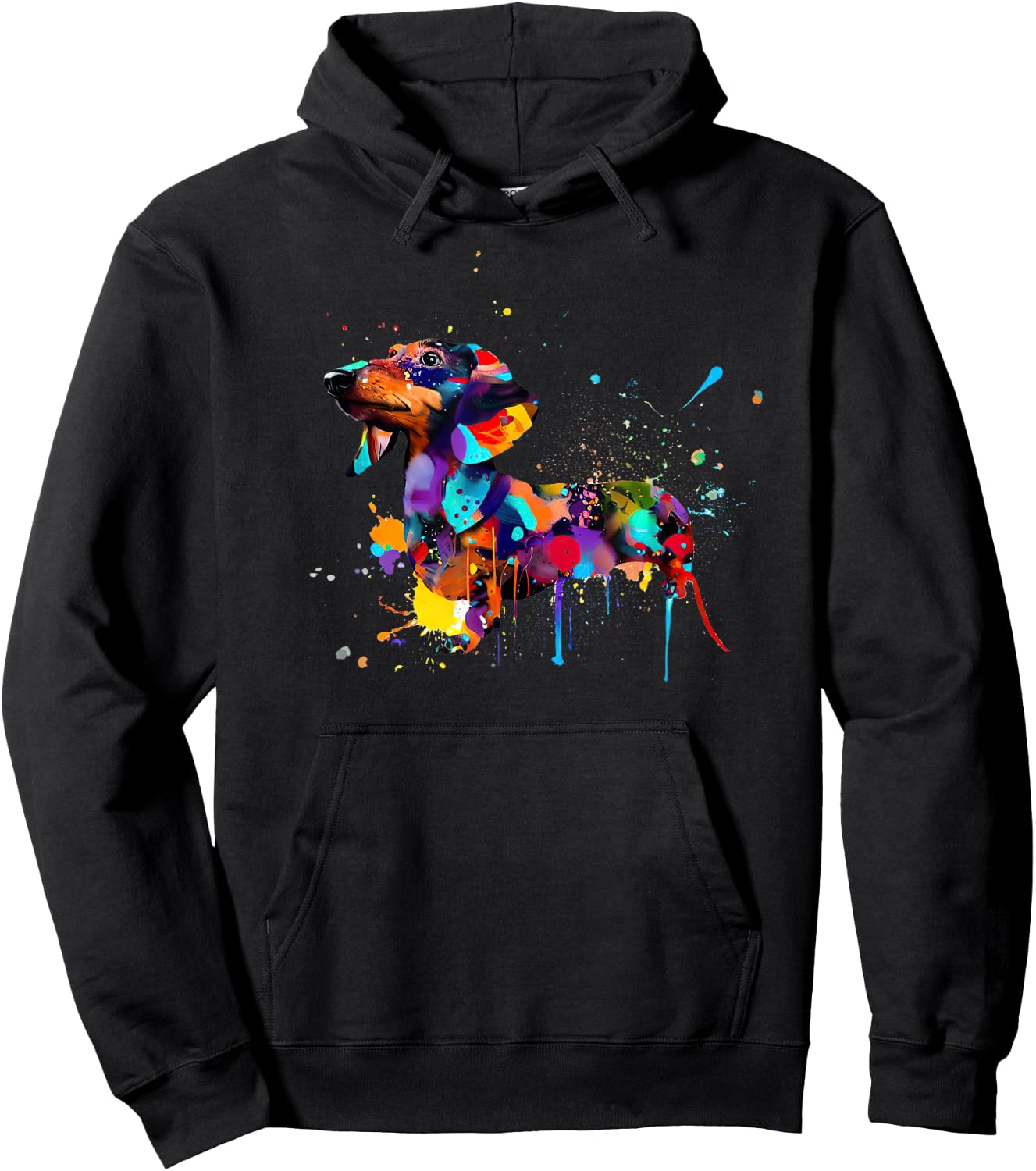 Dachshund Colorful Splashes Paint, Abstract Art Dog Men Women Girls Kids Hoodie - Hoodie | Black