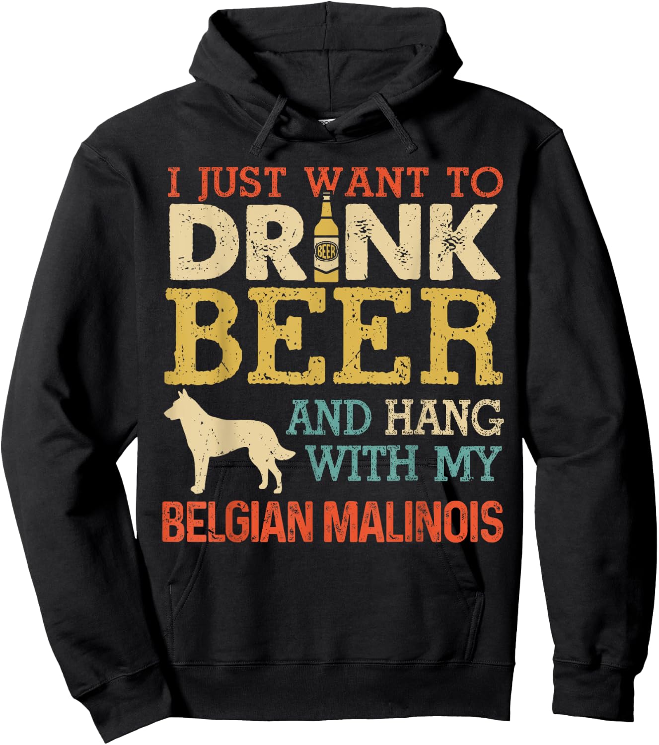 Belgian Malinois Dad Drink Beer Hang With Dog Funny Vintage Men Women Hoodie - Hoodie | Black