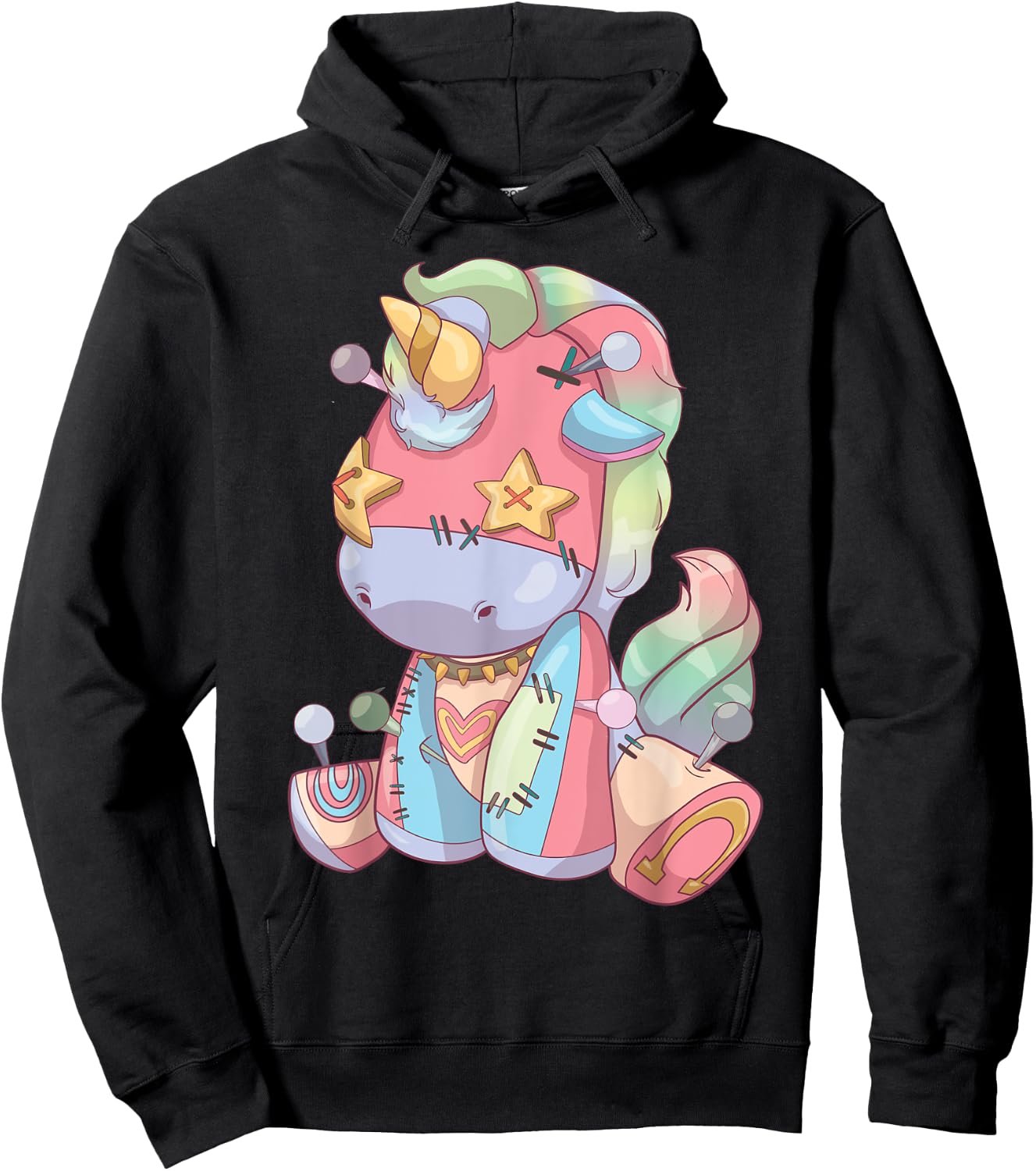 Pastel Goth Anime Kawaii Unicorn, Creepy Cute Voodoo Doll Hoodie - Hoodie | Black