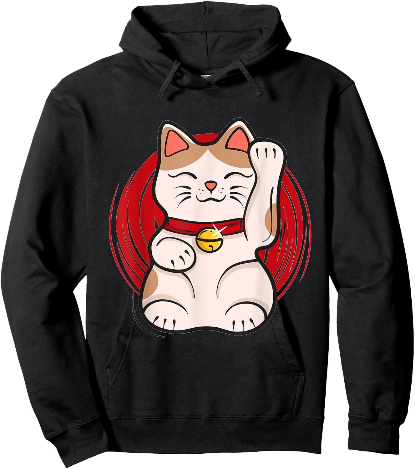 Maneki-Neko Lucky Cat Statue Waving Japanese Style Design Hoodie - Hoodie | Black