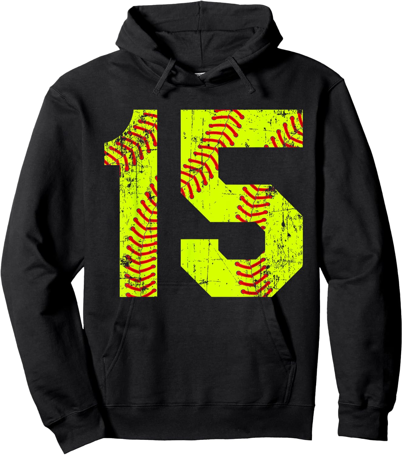 Vintage Softball 15 Jersey Number Hoodie - Hoodie | Black