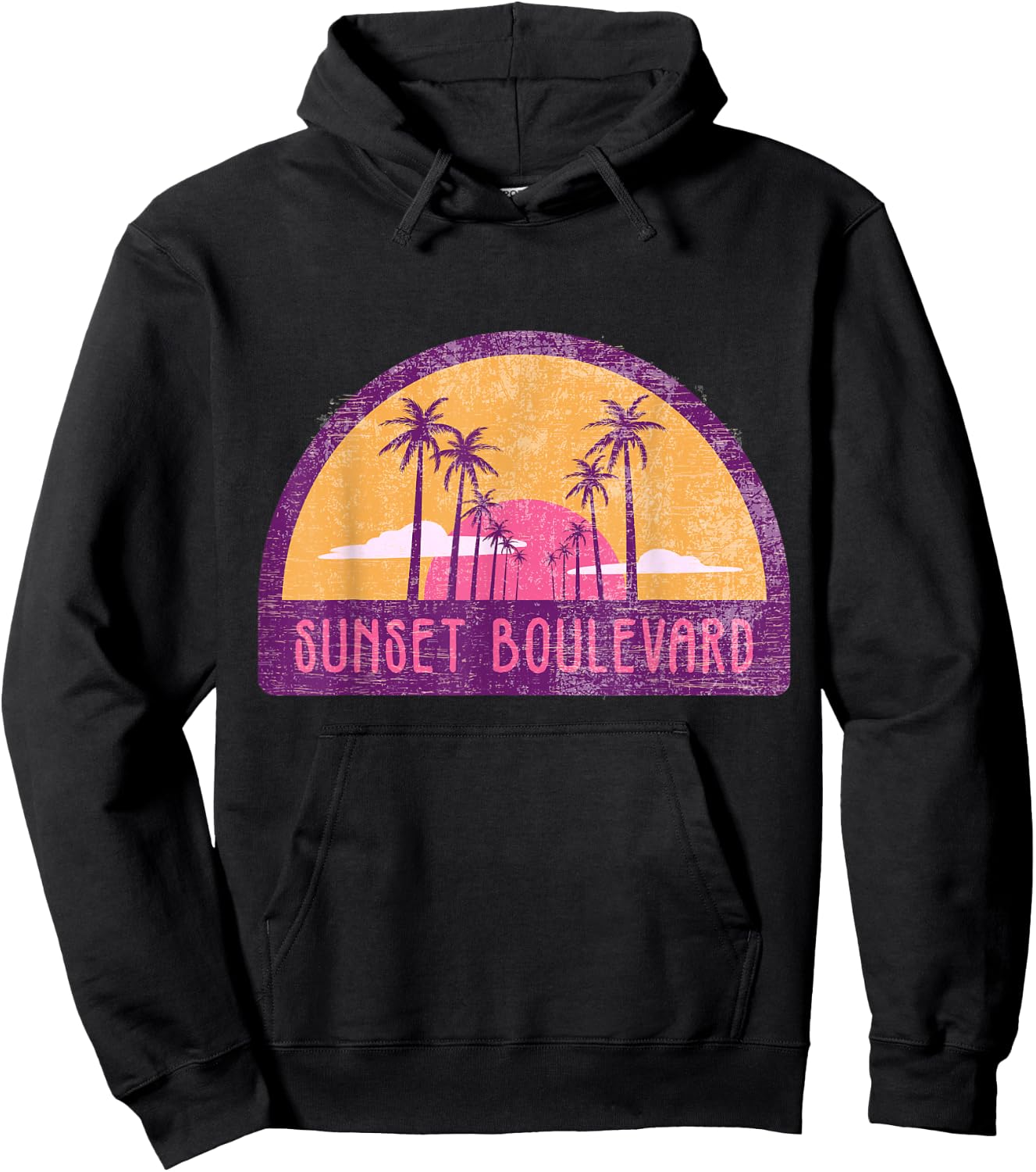 Vintage Sunset Blvd California Distressed Grunge Retro 80s Hoodie - Hoodie | Black