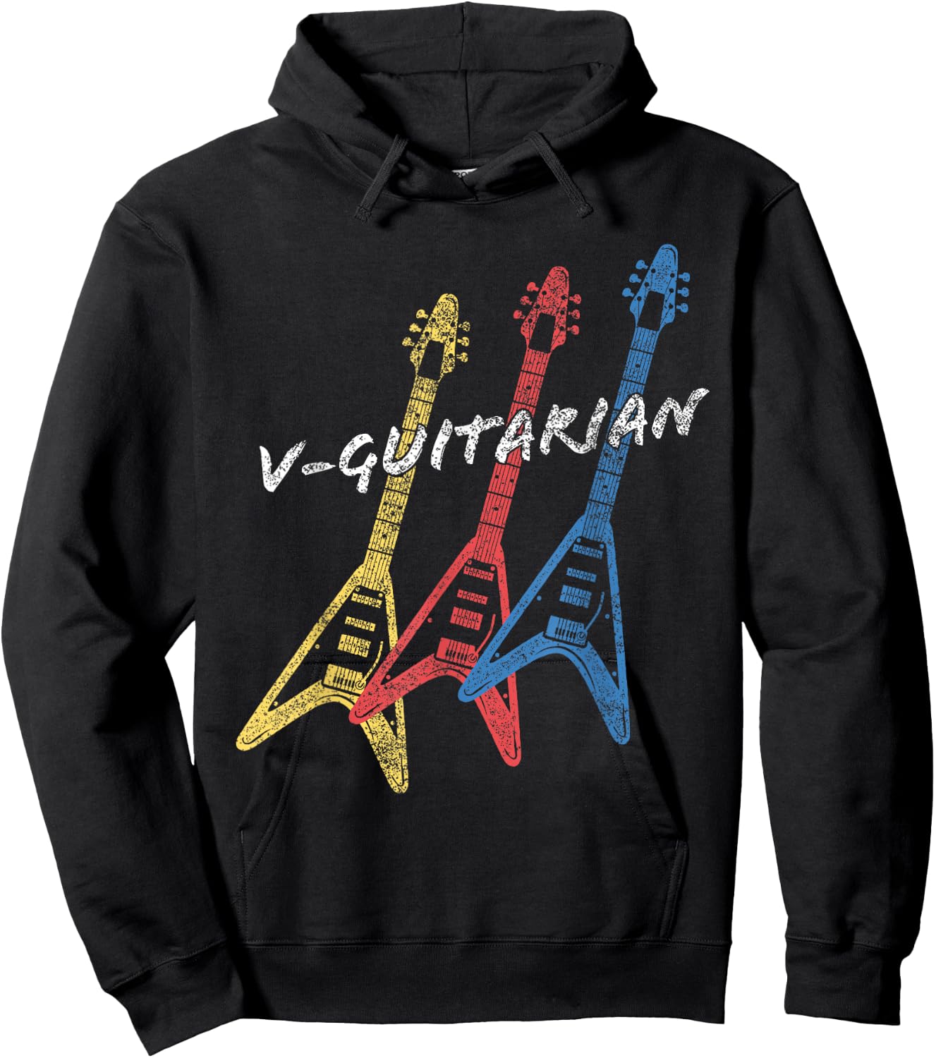 V-Guitarian Stacked Flying V Guitar. Vintage Guitarist Hoodie - Hoodie | Black