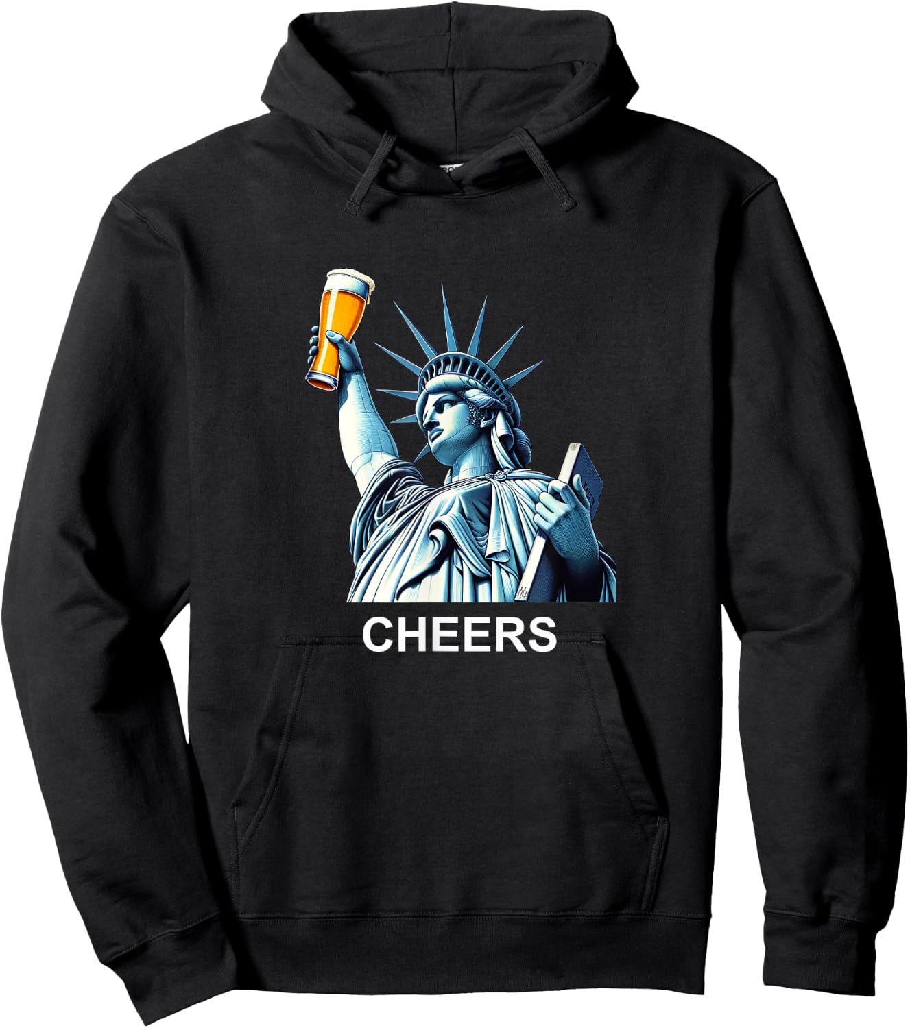 Cheers To America - Statue Of Liberty With Beer Pint Hoodie - Hoodie | Black