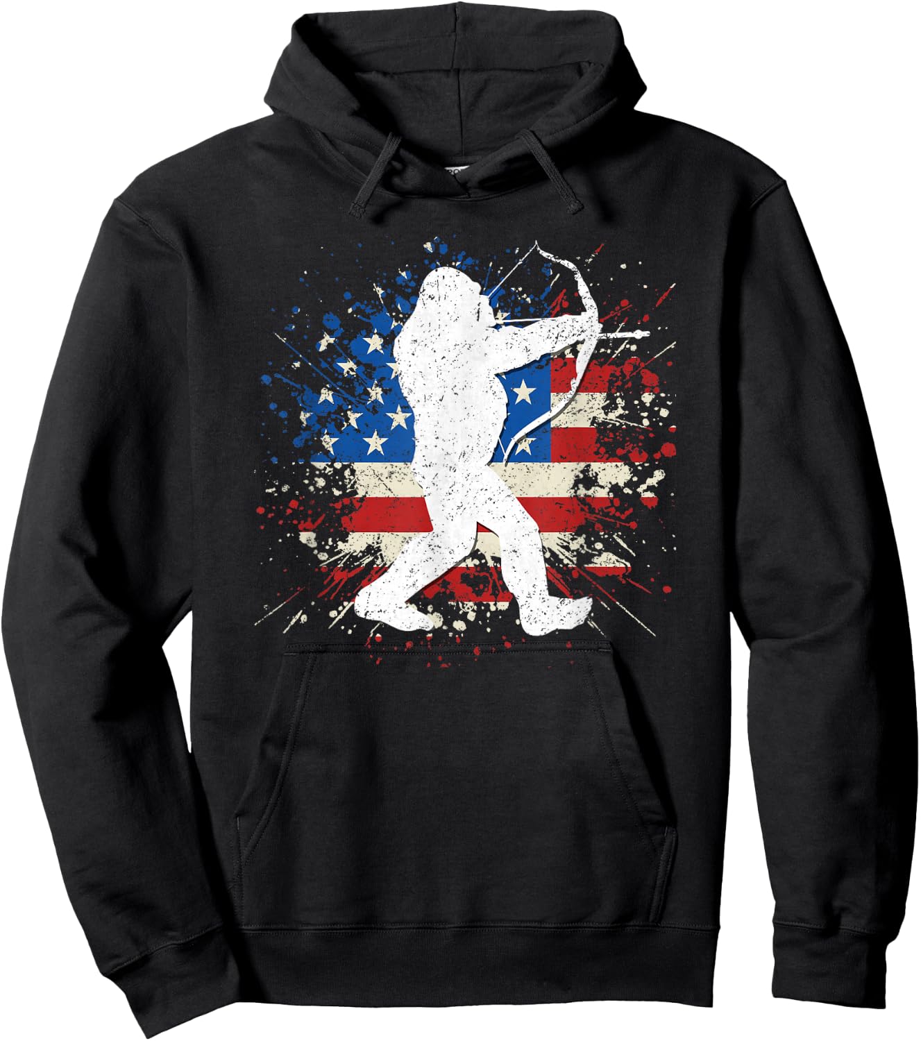Bigfoot Bow Hunting Archery American Flag Sasquatch Hunter Hoodie - Hoodie | Black