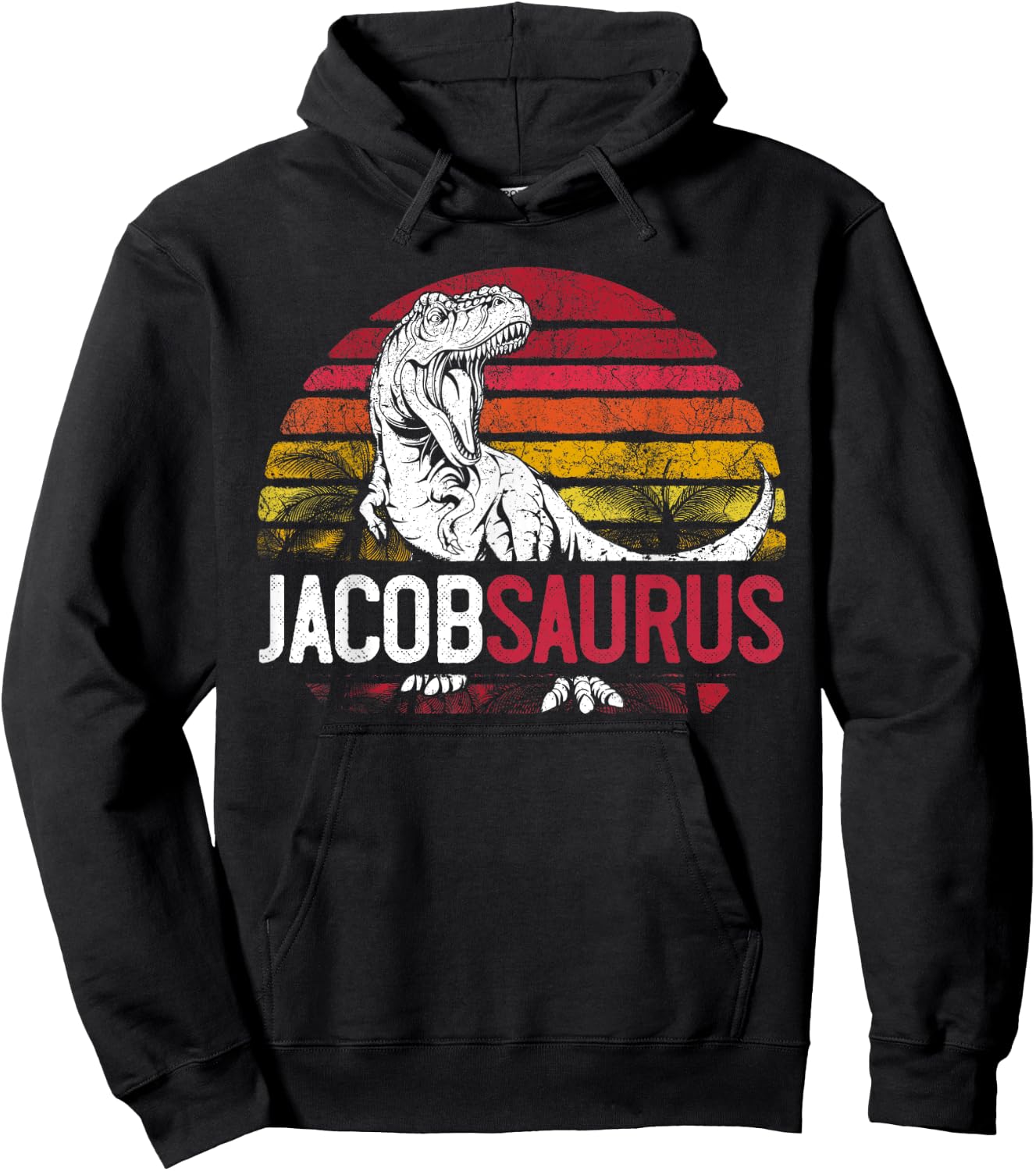 Jacob Saurus Funny Personalized Dinosaur T Rex Name Gift Boy Hoodie - Hoodie | Black